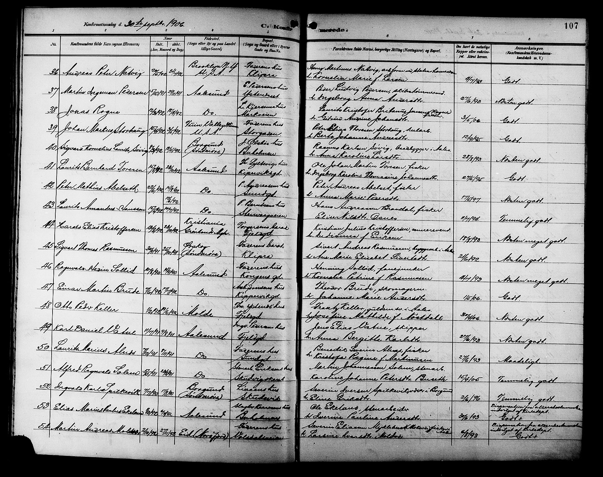 Ministerialprotokoller, klokkerbøker og fødselsregistre - Møre og Romsdal, AV/SAT-A-1454/529/L0469: Parish register (copy) no. 529C06, 1898-1906, p. 107