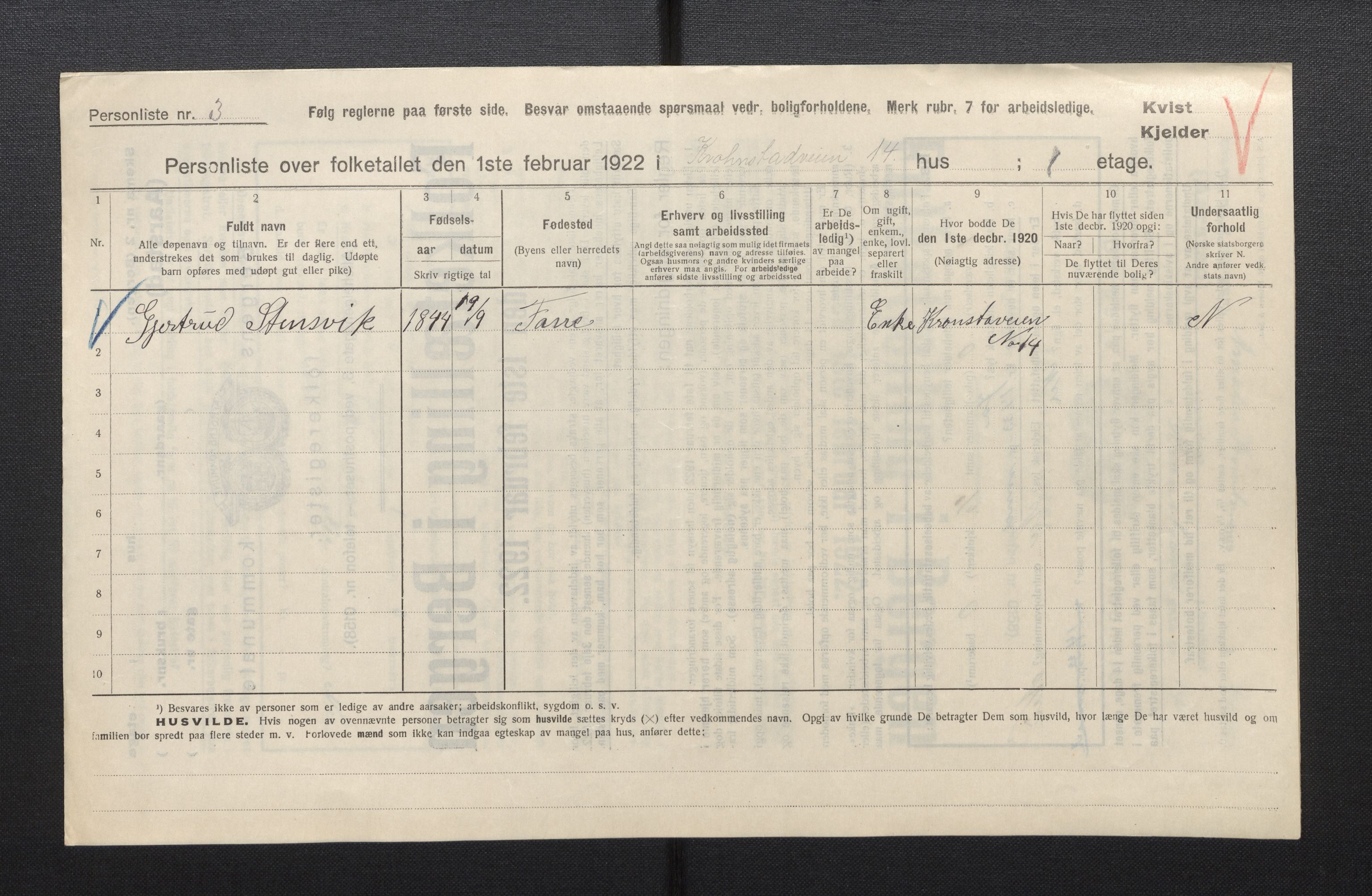 SAB, Municipal Census 1922 for Bergen, 1922, p. 54804