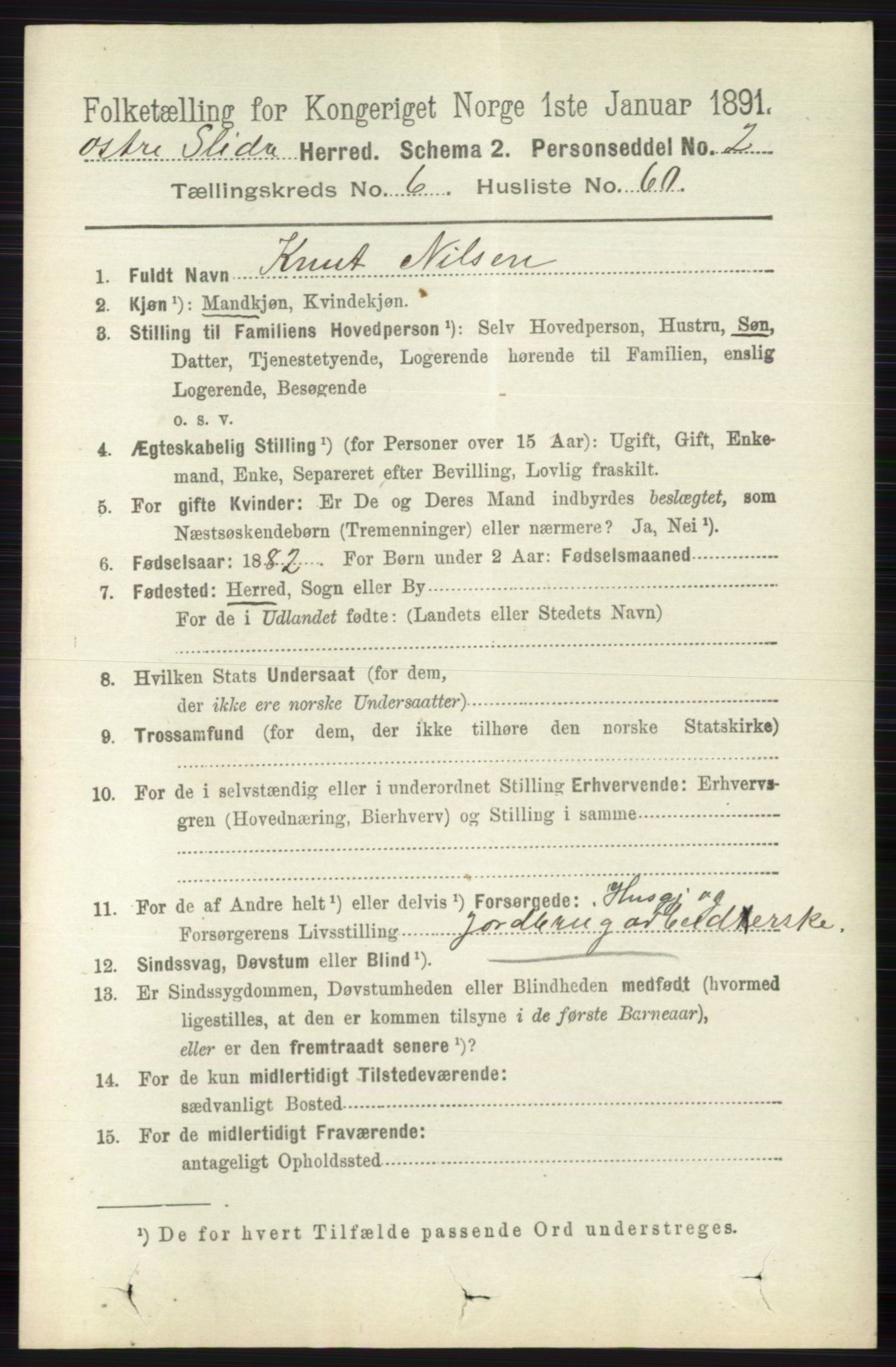 RA, 1891 census for 0544 Øystre Slidre, 1891, p. 2111