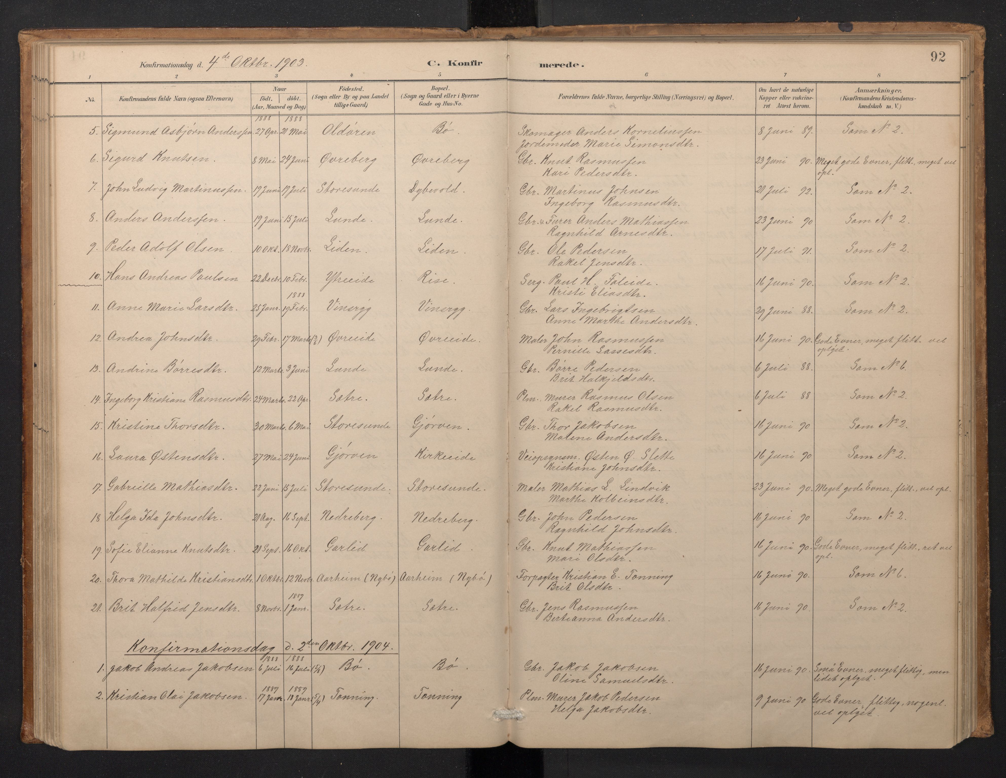 Stryn Sokneprestembete, AV/SAB-A-82501: Parish register (copy) no. A 2, 1883-1905, p. 91b-92a
