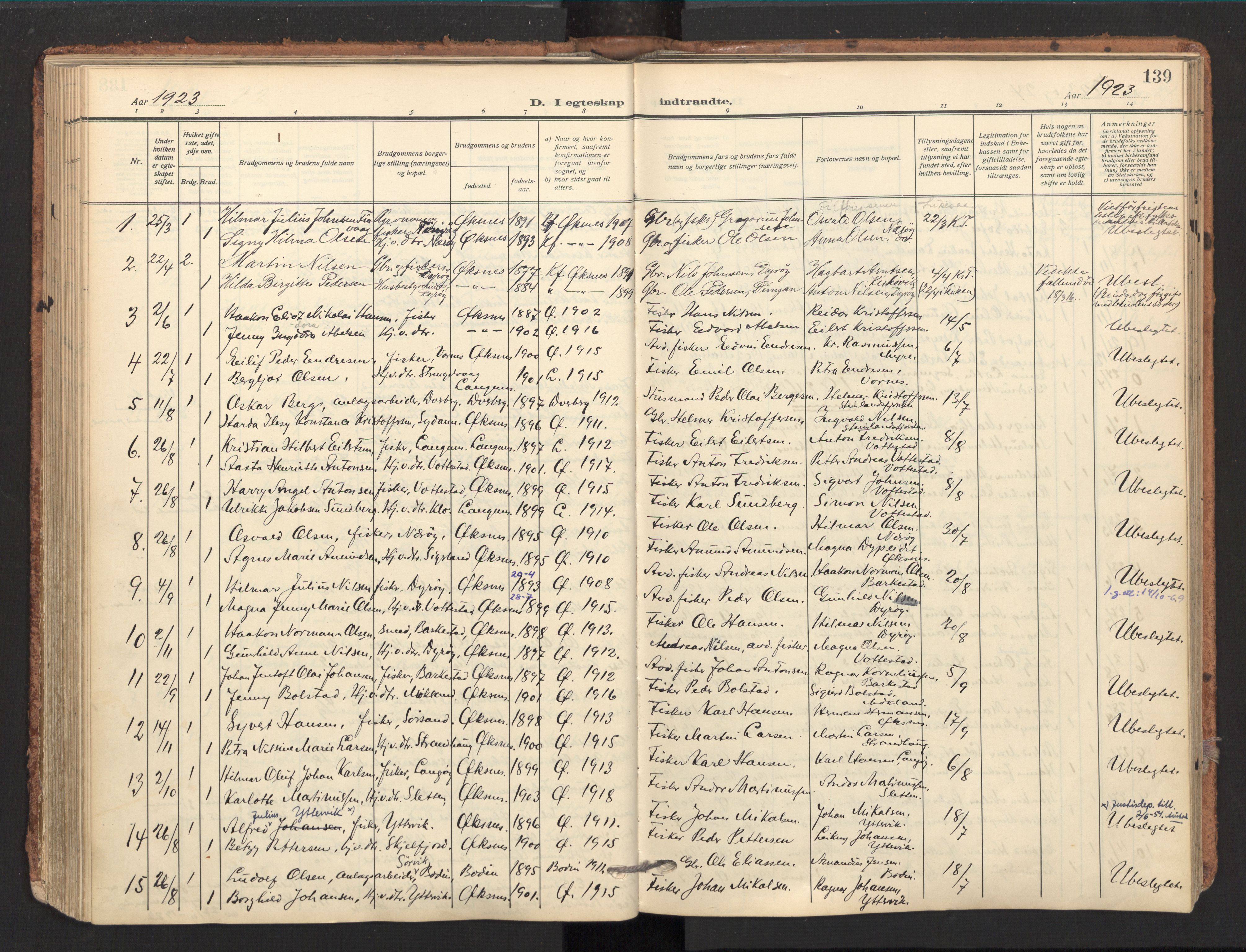 Ministerialprotokoller, klokkerbøker og fødselsregistre - Nordland, AV/SAT-A-1459/893/L1343: Parish register (official) no. 893A15, 1914-1928, p. 139