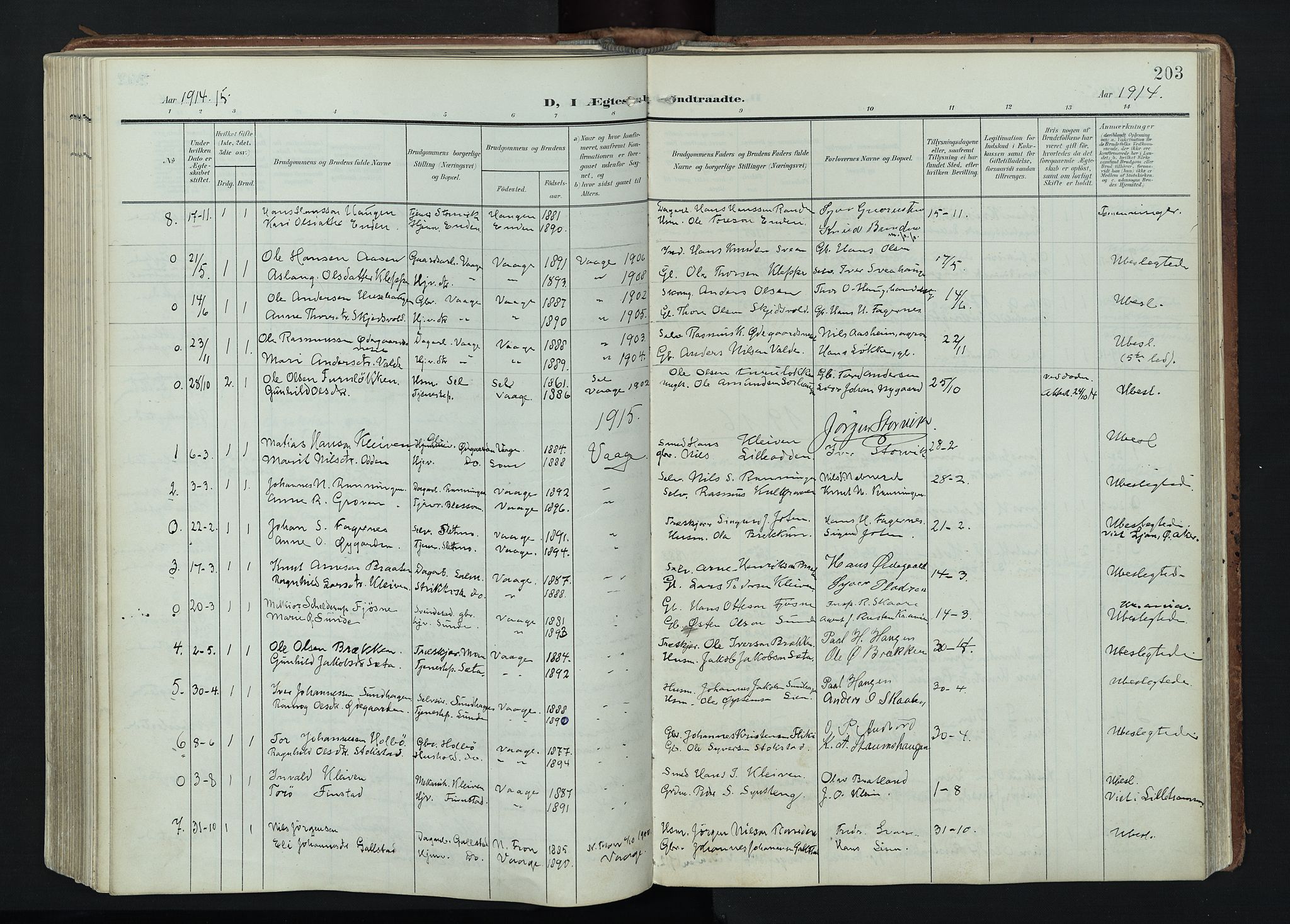 Vågå prestekontor, AV/SAH-PREST-076/H/Ha/Haa/L0011: Parish register (official) no. 11, 1905-1924, p. 203