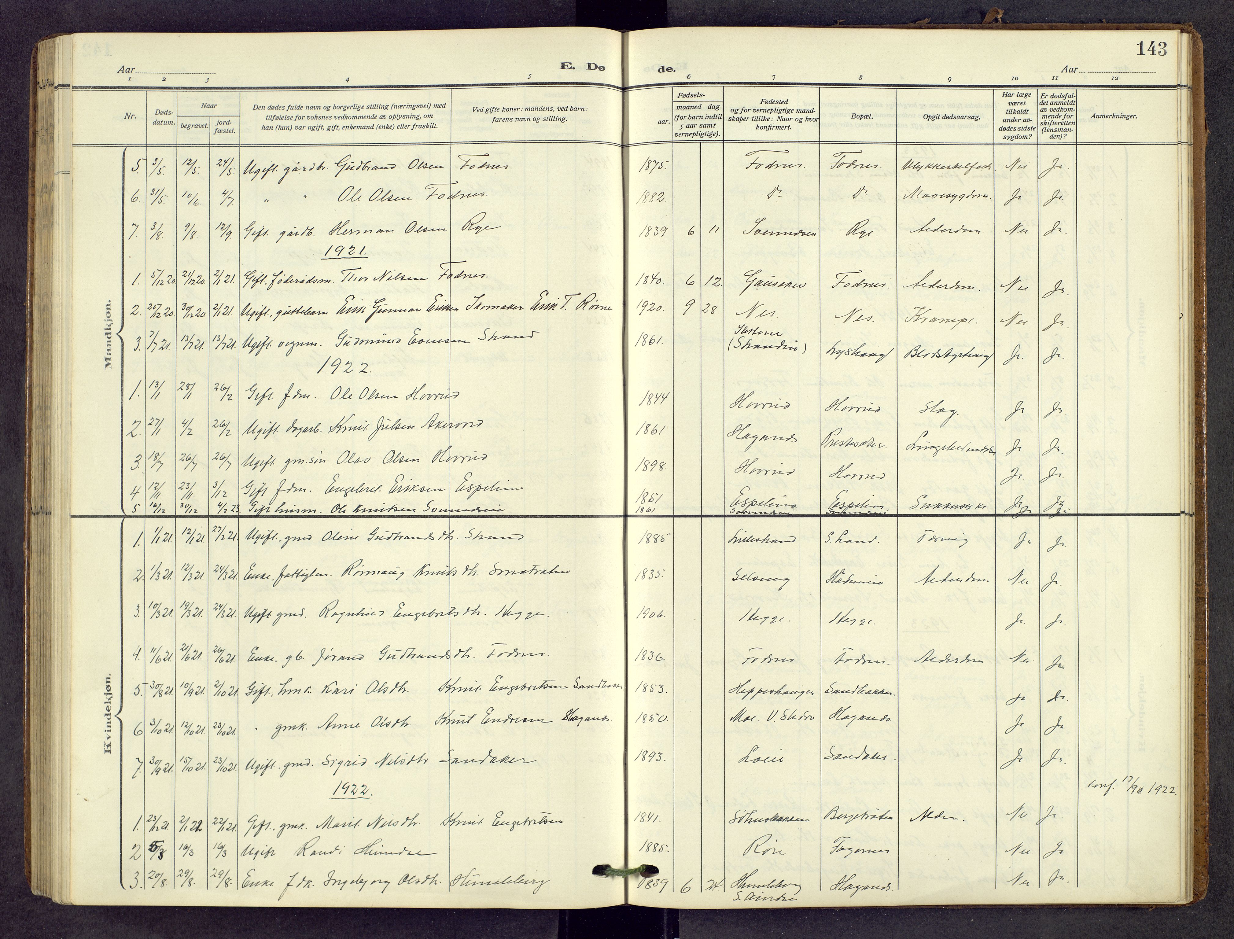 Nord-Aurdal prestekontor, SAH/PREST-132/H/Ha/Hab/L0013: Parish register (copy) no. 13, 1911-1948, p. 143