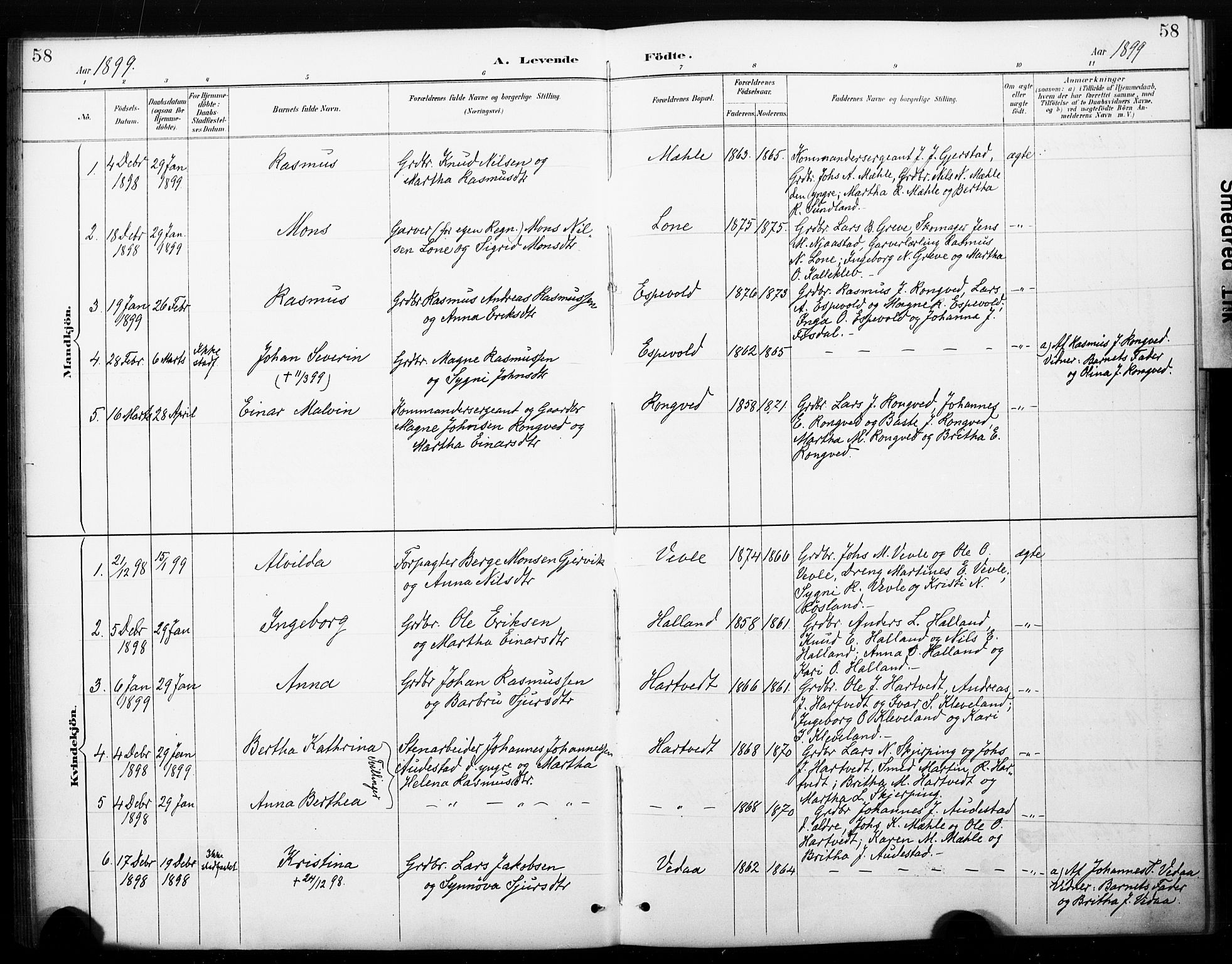 Haus sokneprestembete, AV/SAB-A-75601/H/Haa: Parish register (official) no. C 1, 1887-1899, p. 58