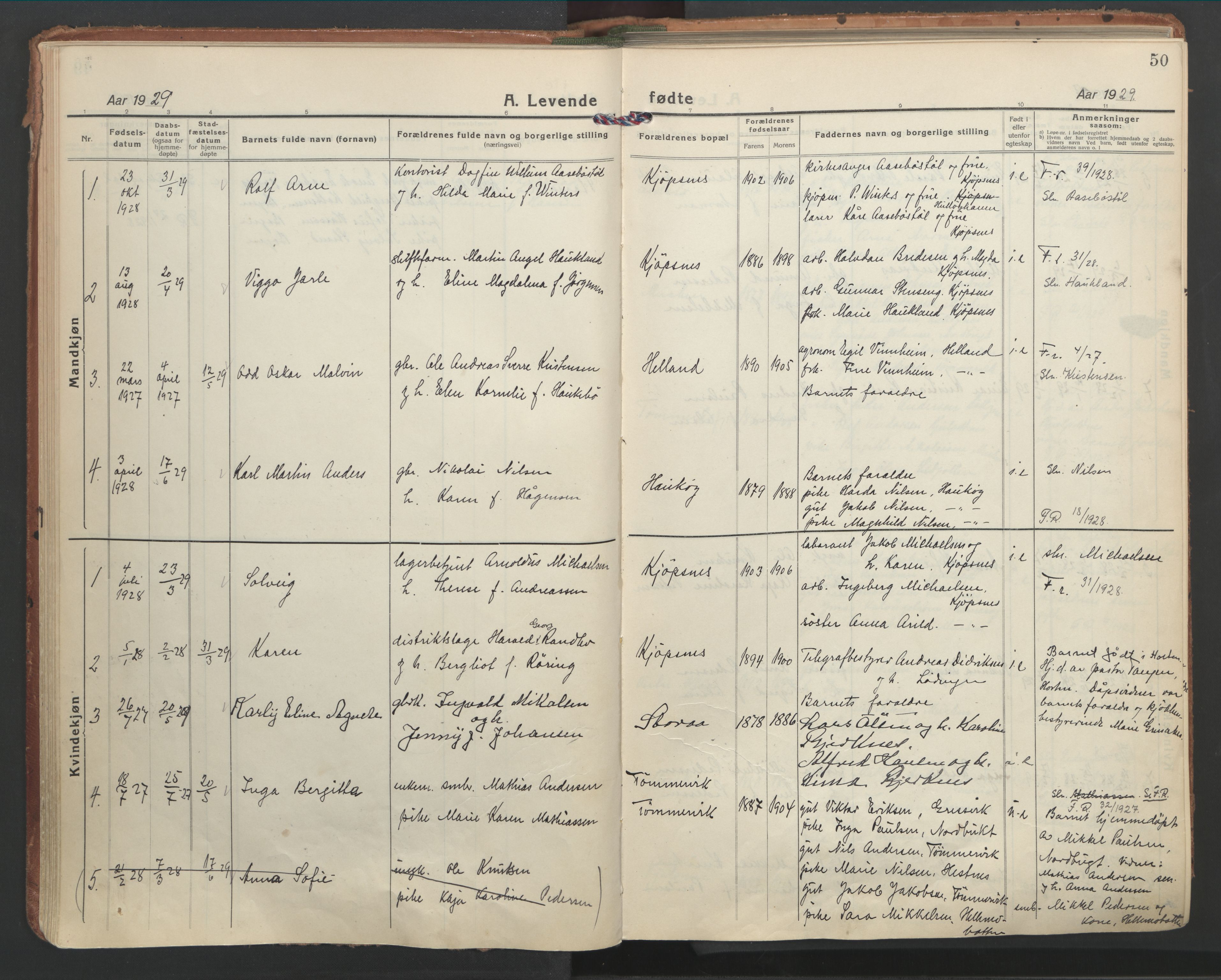 Ministerialprotokoller, klokkerbøker og fødselsregistre - Nordland, AV/SAT-A-1459/861/L0873: Parish register (official) no. 861A08, 1923-1932, p. 50