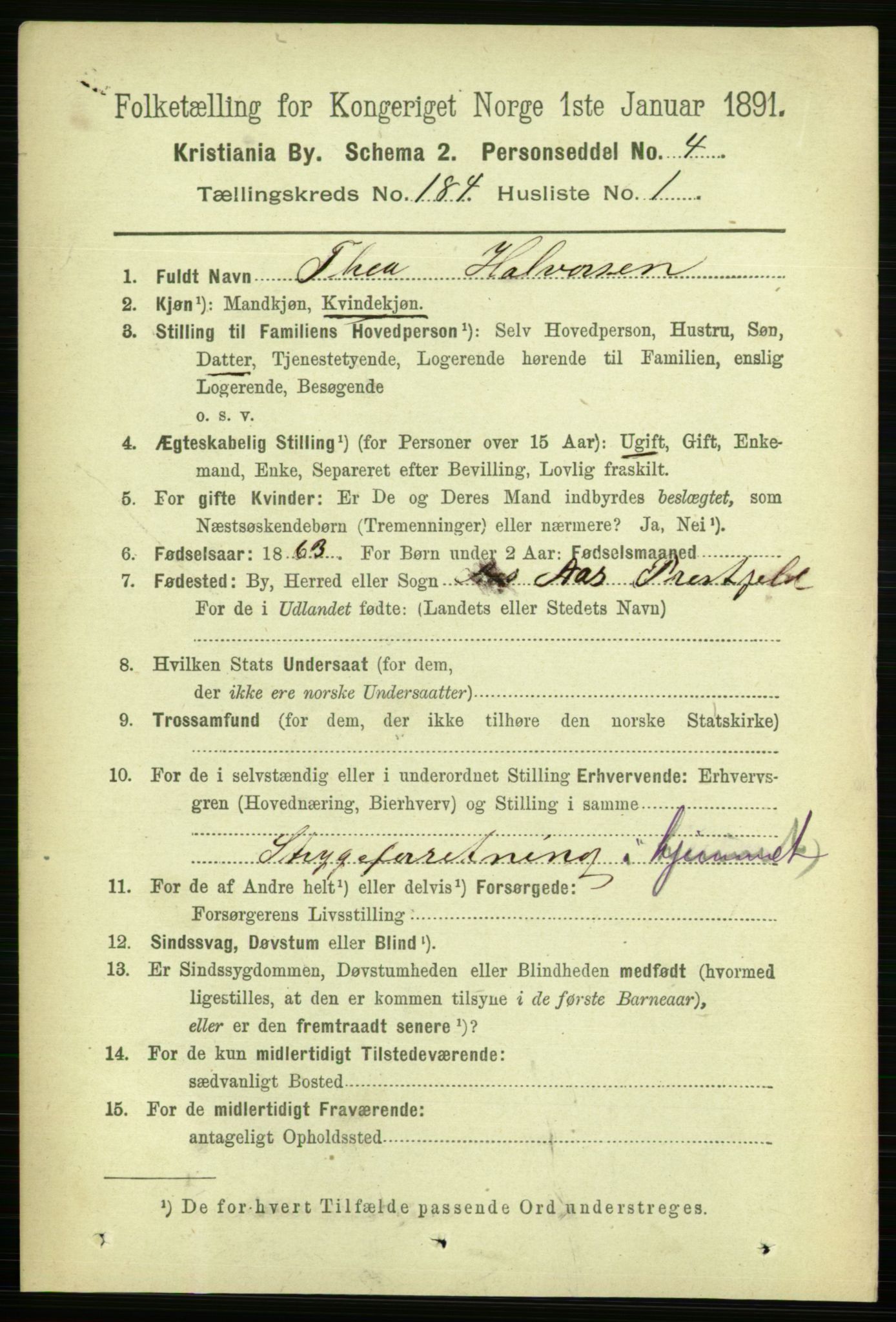 RA, 1891 census for 0301 Kristiania, 1891, p. 109886