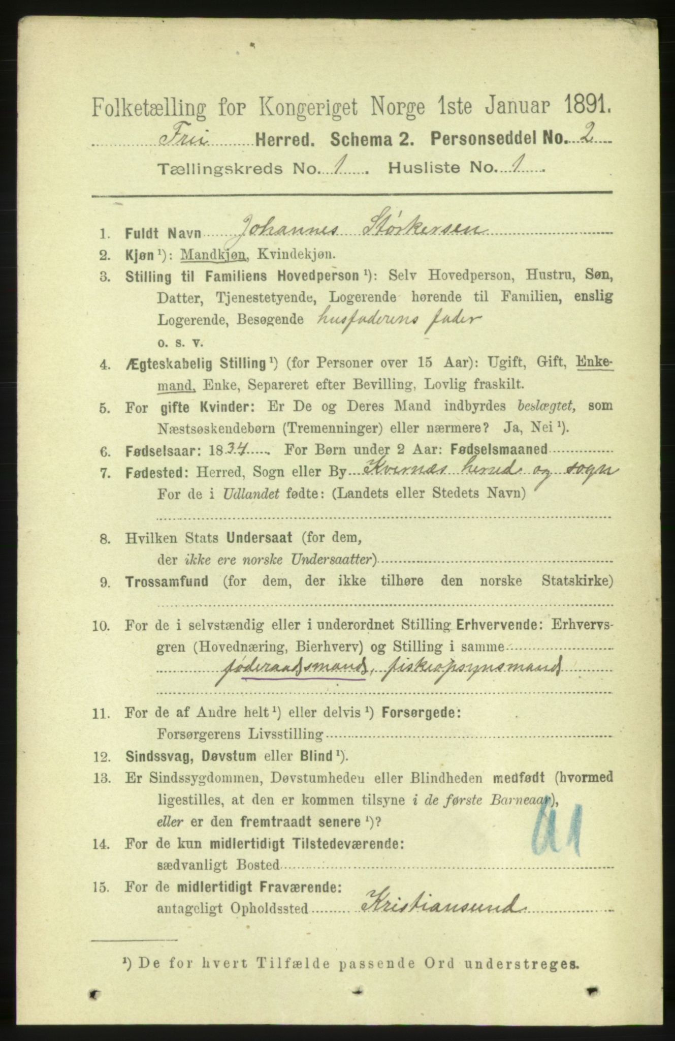 RA, 1891 census for 1556 Frei, 1891, p. 98