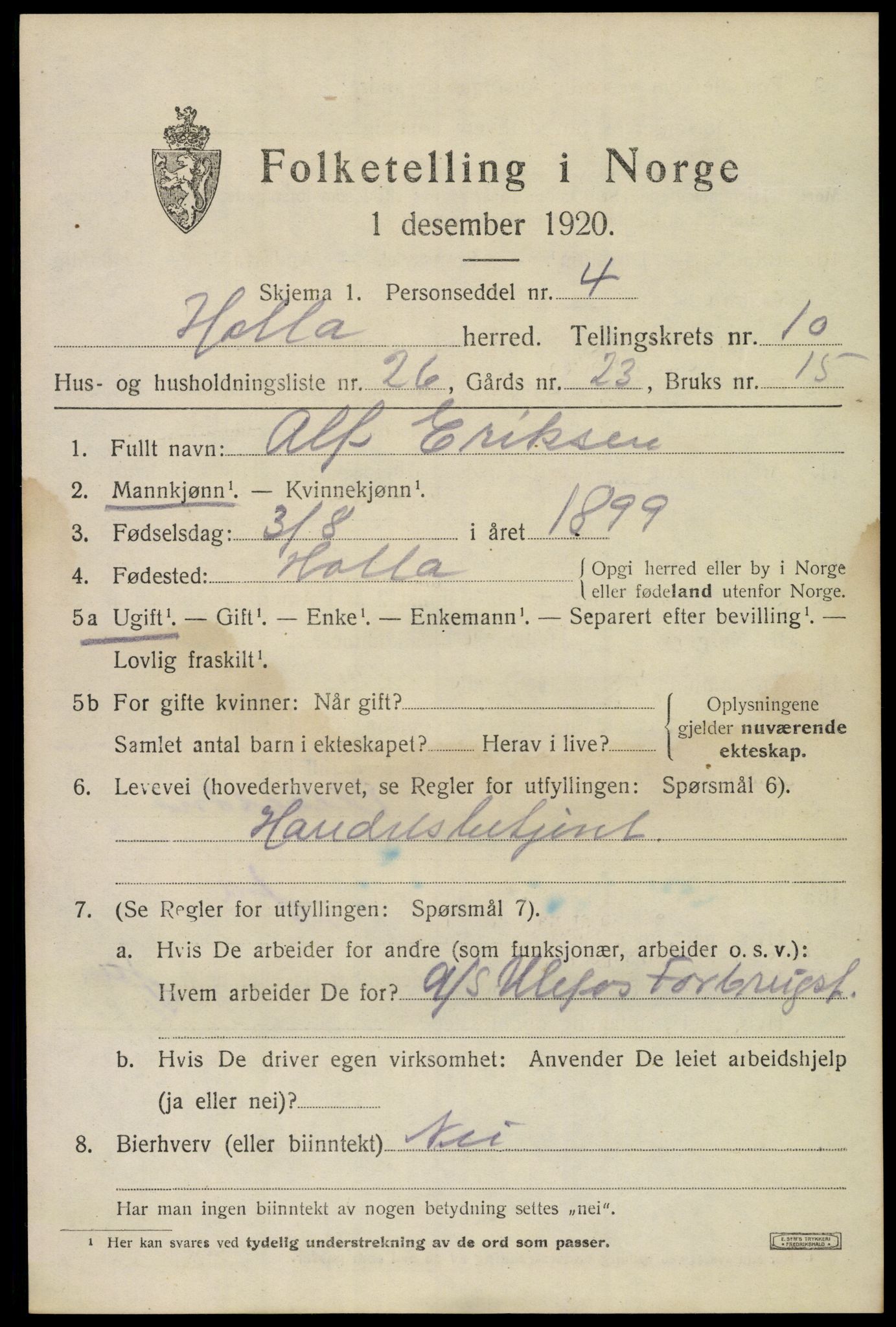SAKO, 1920 census for Holla, 1920, p. 6369