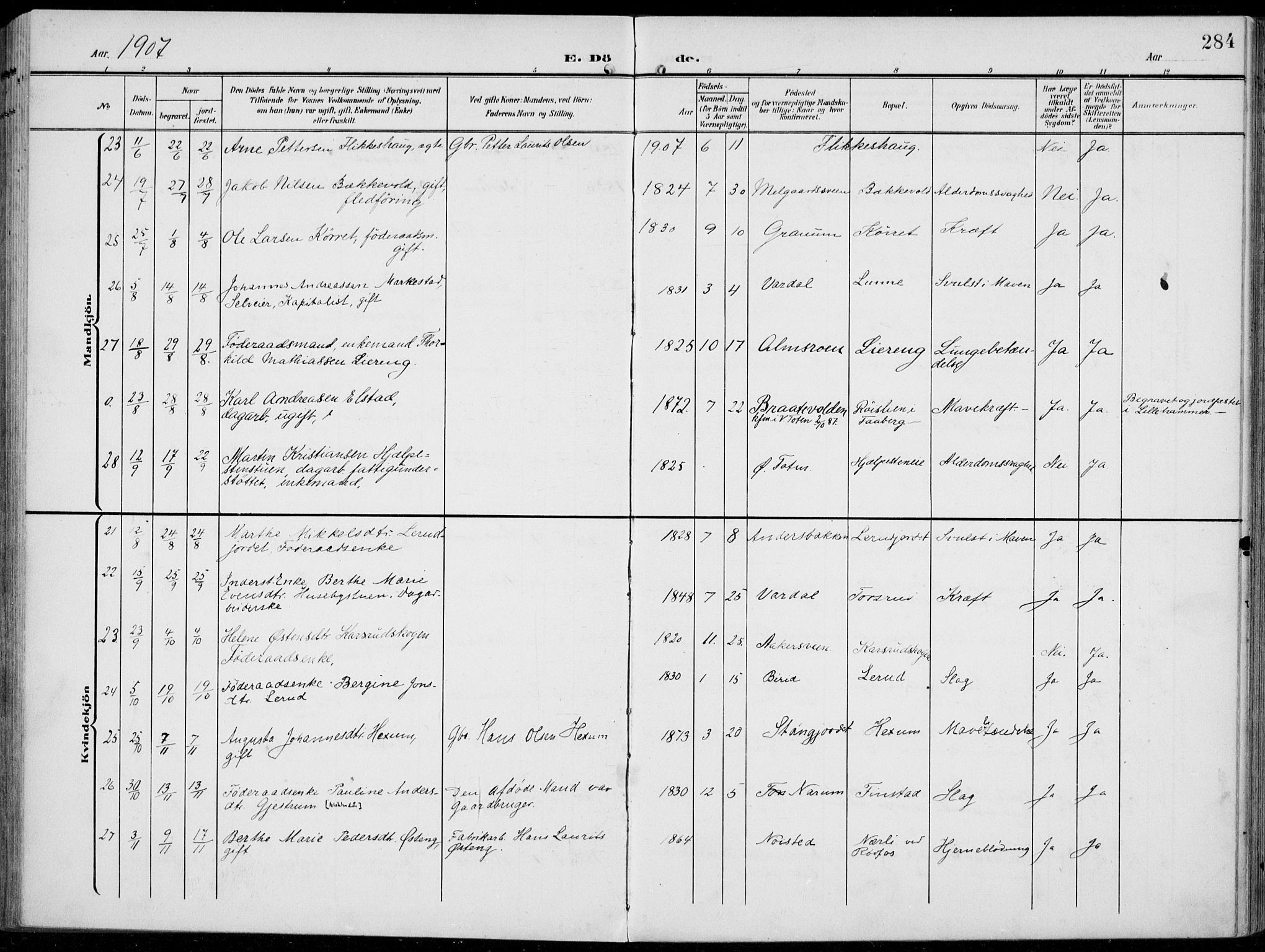 Vestre Toten prestekontor, AV/SAH-PREST-108/H/Ha/Haa/L0014: Parish register (official) no. 14, 1907-1920, p. 284