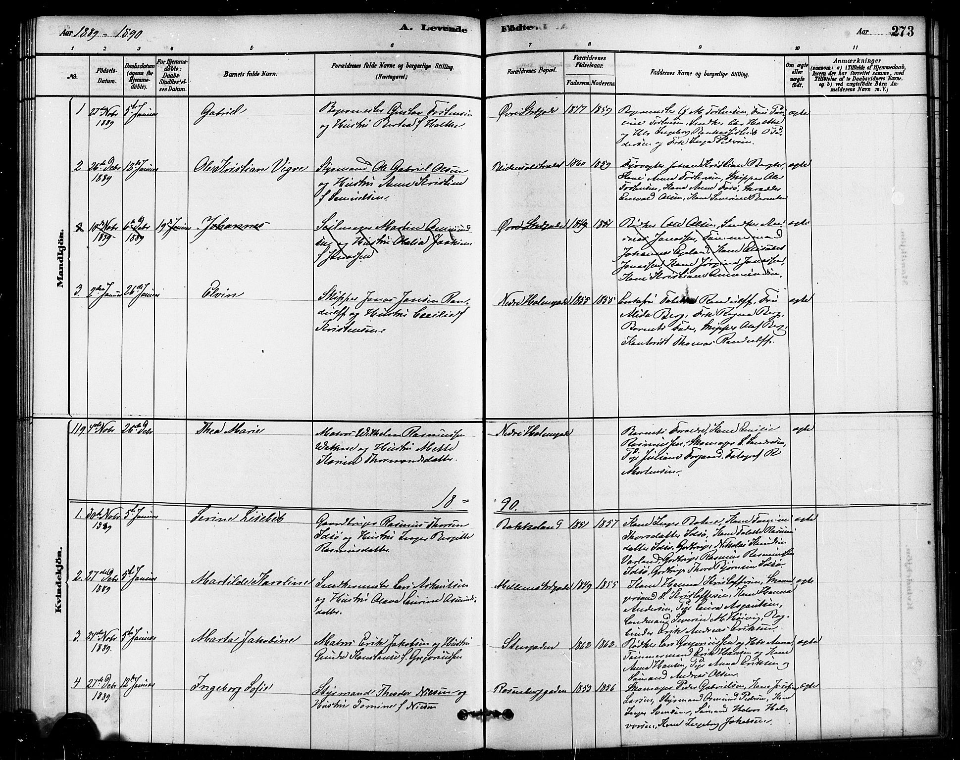 Domkirken sokneprestkontor, AV/SAST-A-101812/001/30/30BB/L0015: Parish register (copy) no. B 15, 1880-1891, p. 273