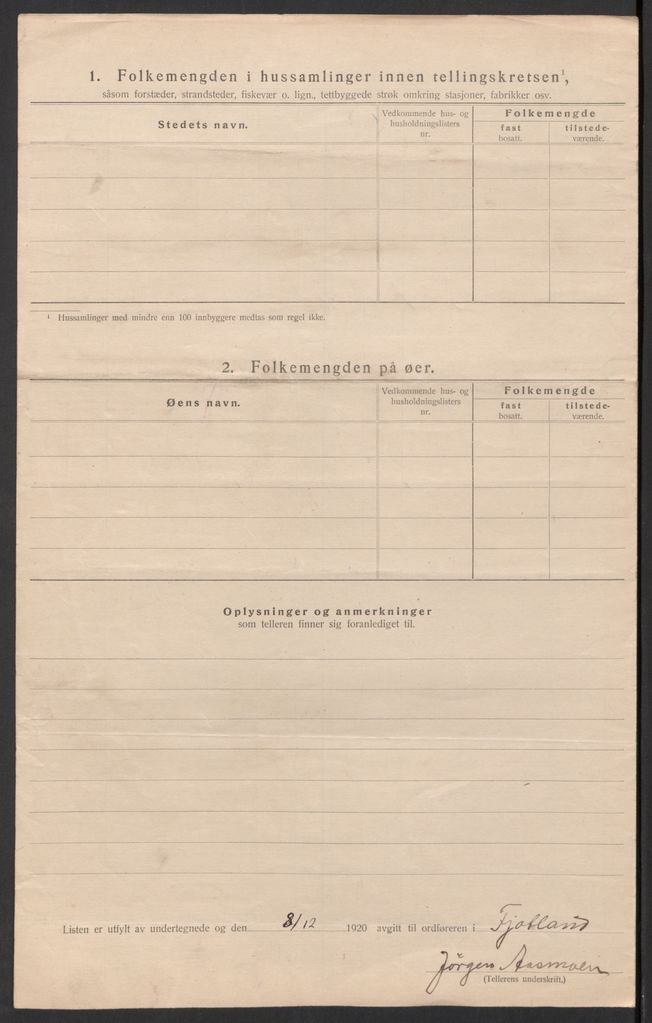 SAK, 1920 census for Fjotland, 1920, p. 27