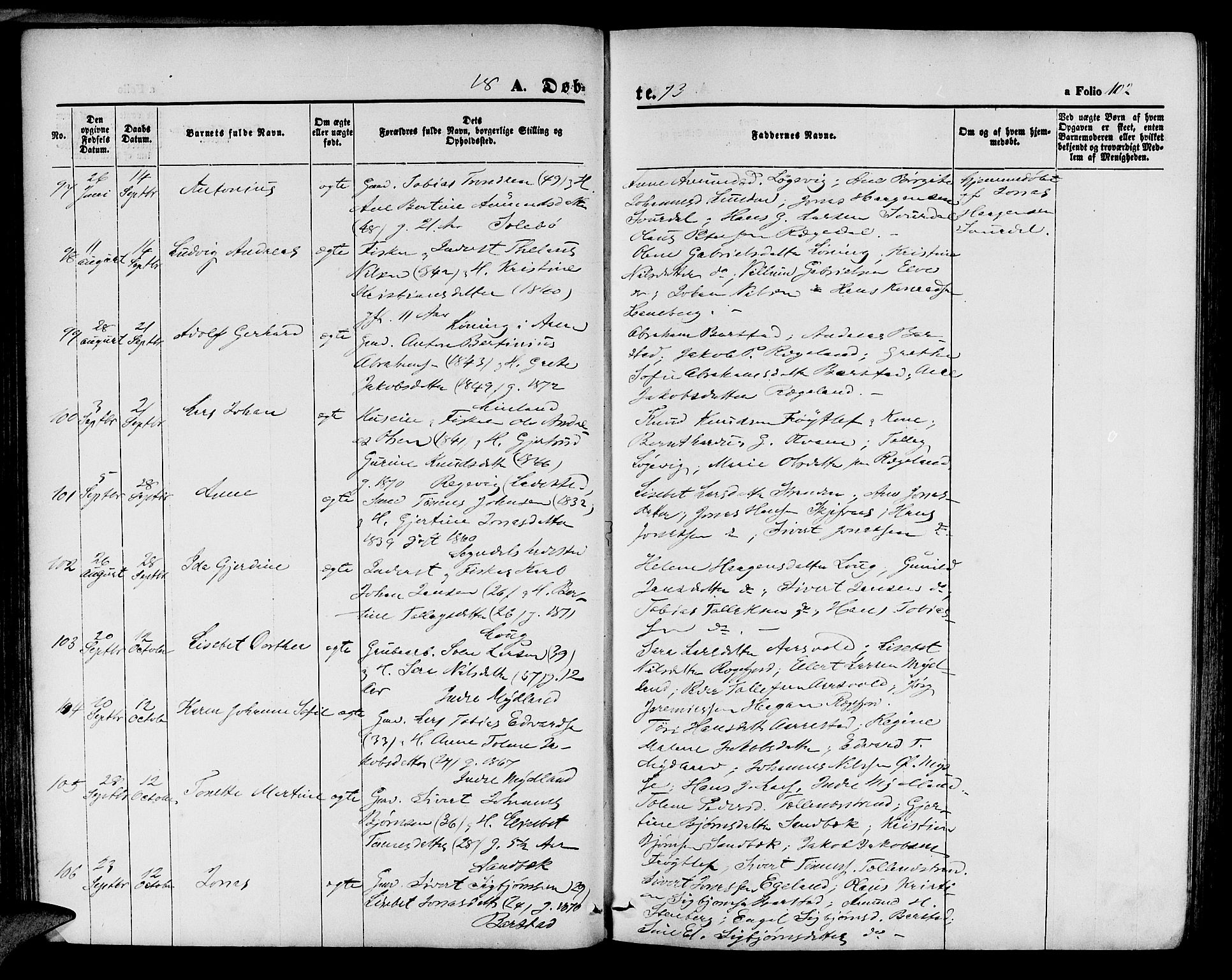 Sokndal sokneprestkontor, SAST/A-101808: Parish register (copy) no. B 3, 1865-1879, p. 102