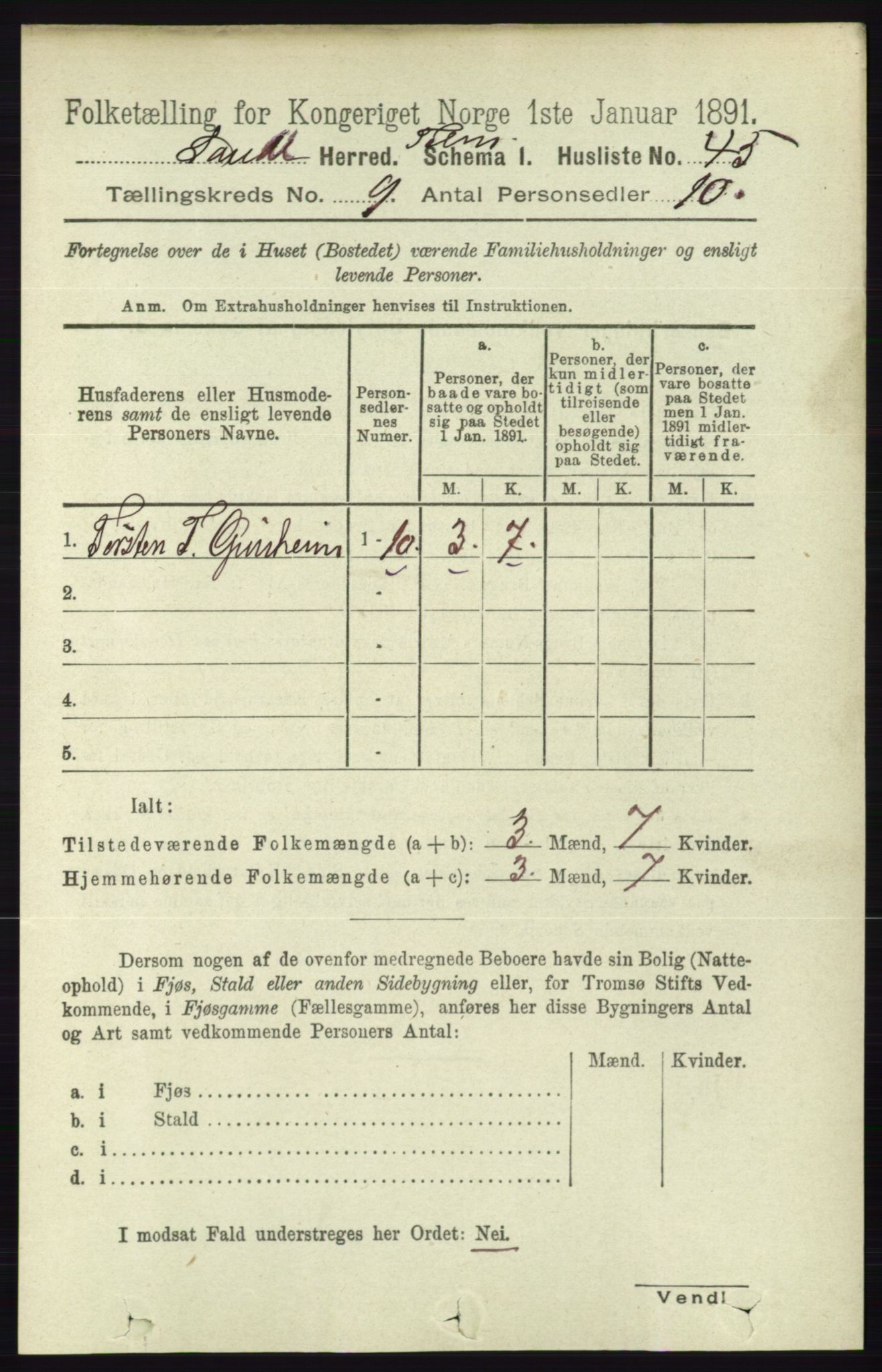 RA, 1891 census for 0822 Sauherad, 1891, p. 2705