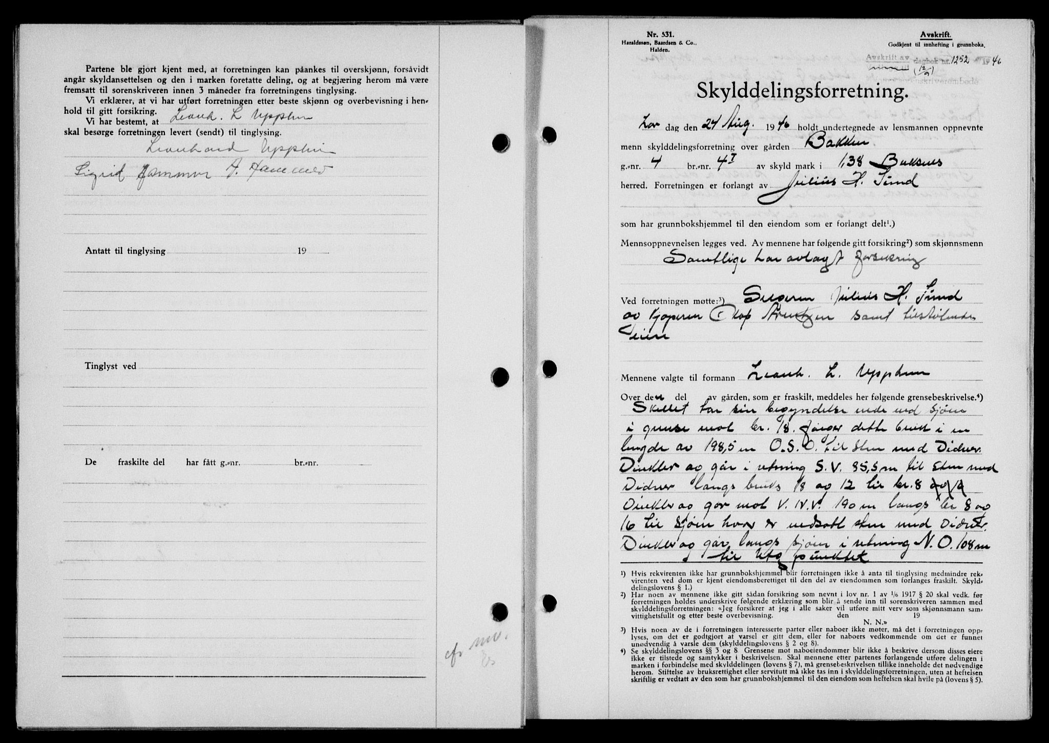 Lofoten sorenskriveri, SAT/A-0017/1/2/2C/L0014a: Mortgage book no. 14a, 1946-1946, Diary no: : 1252/1946