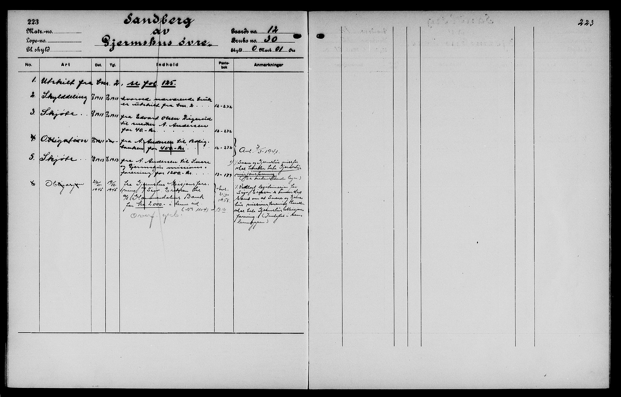 Vinger og Odal sorenskriveri, SAH/TING-022/H/Ha/Hac/Hacc/L0002: Mortgage register no. 3.2, 1923, p. 223