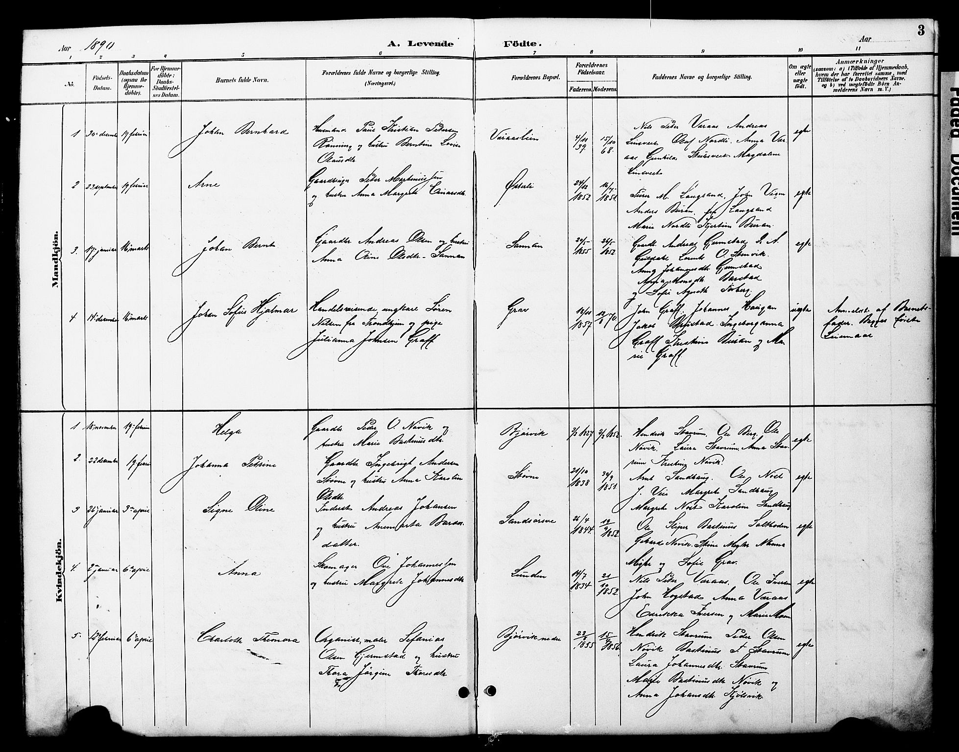 Ministerialprotokoller, klokkerbøker og fødselsregistre - Nord-Trøndelag, AV/SAT-A-1458/722/L0226: Parish register (copy) no. 722C02, 1889-1927, p. 3