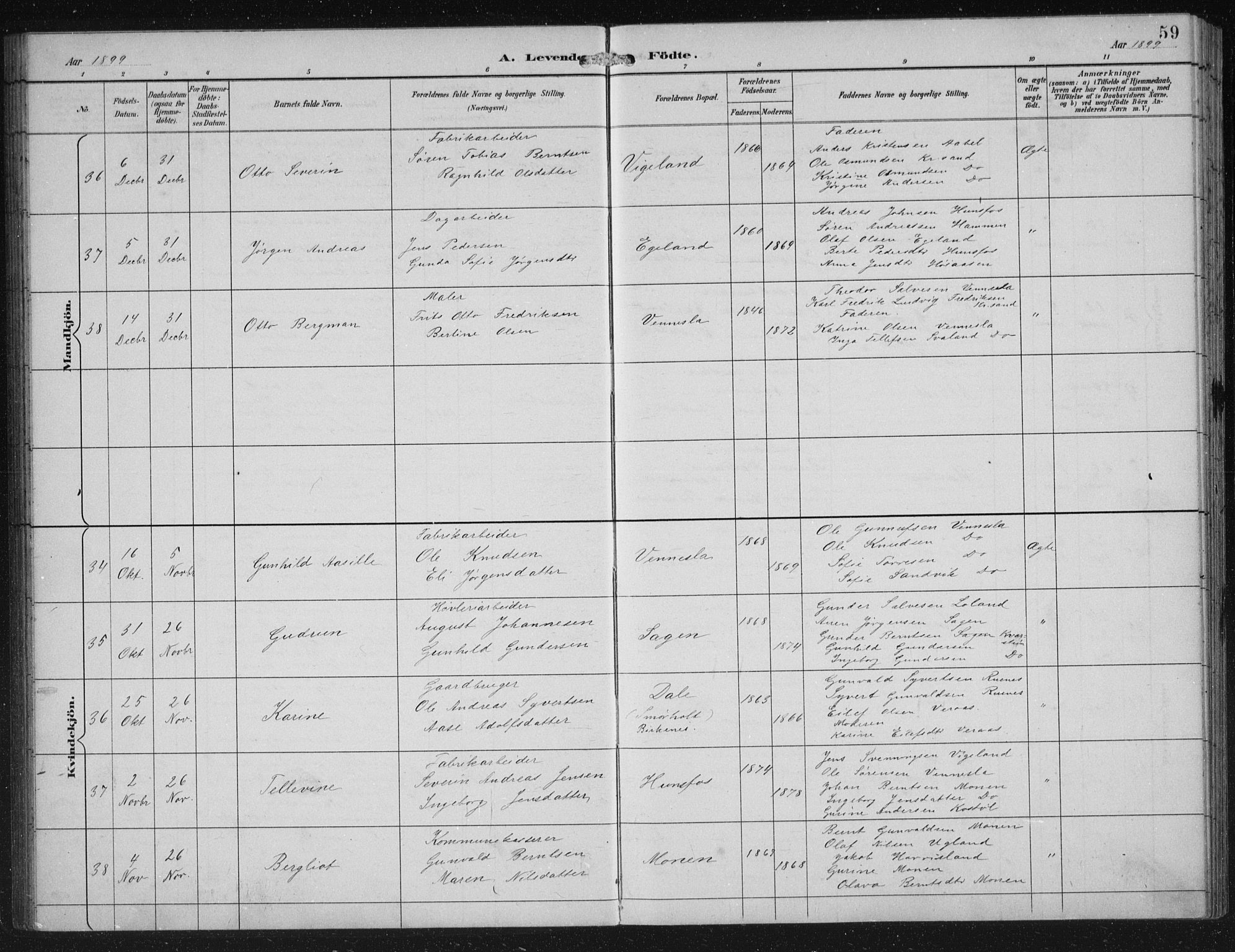 Vennesla sokneprestkontor, AV/SAK-1111-0045/Fb/Fbb/L0004: Parish register (copy) no. B 4, 1893-1902, p. 59