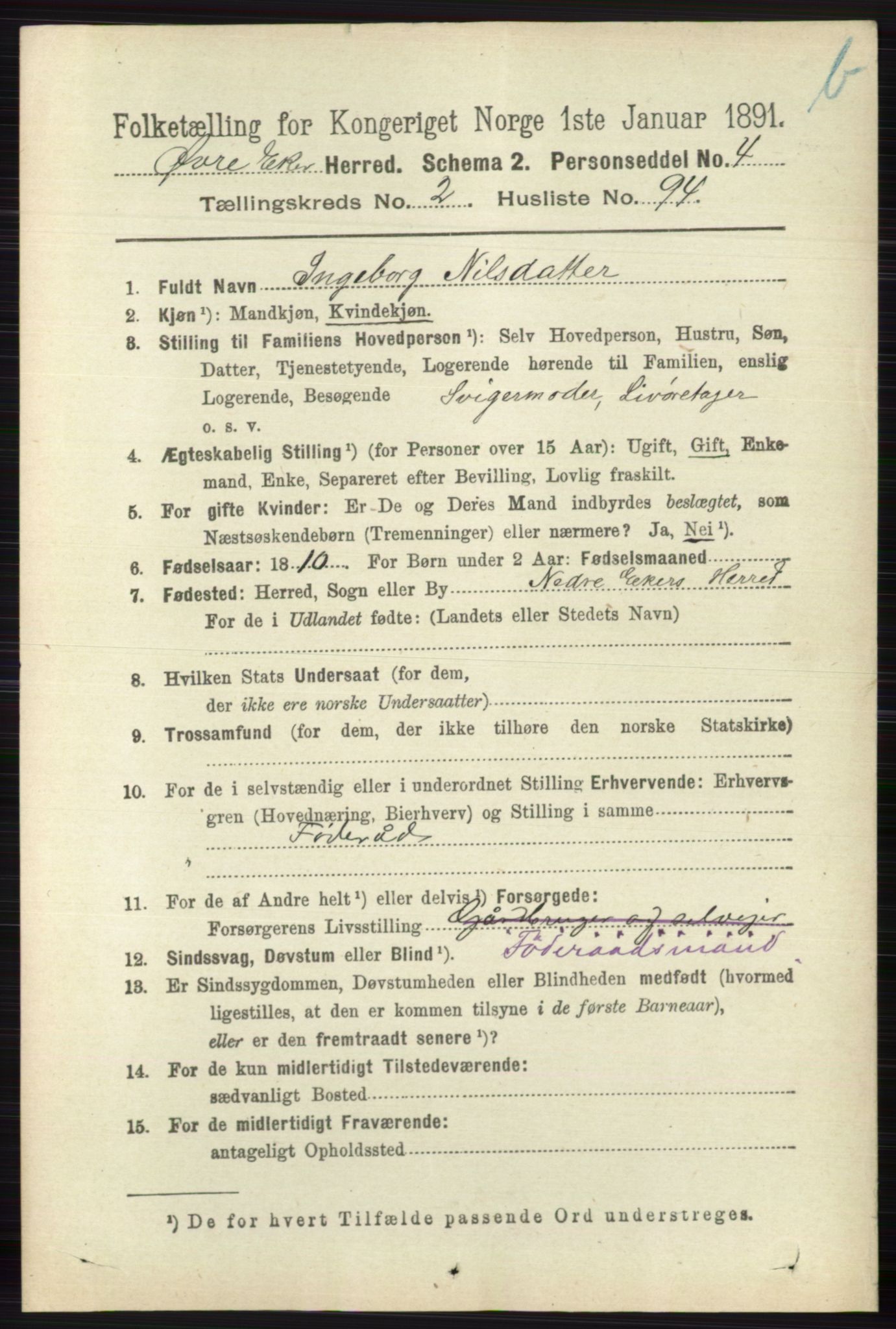 RA, 1891 census for 0624 Øvre Eiker, 1891, p. 8996