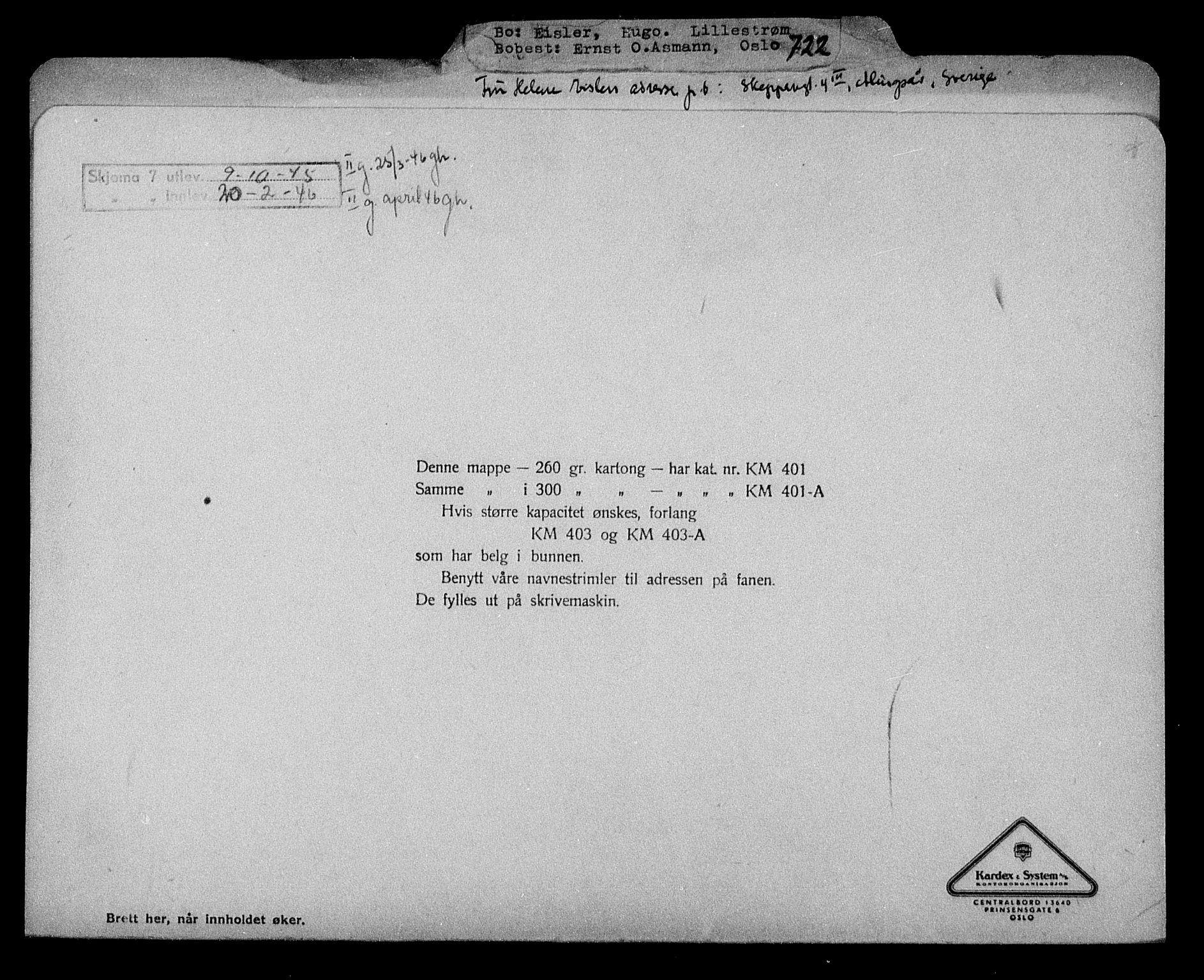 Justisdepartementet, Tilbakeføringskontoret for inndratte formuer, AV/RA-S-1564/H/Hc/Hcc/L0933: --, 1945-1947, p. 2
