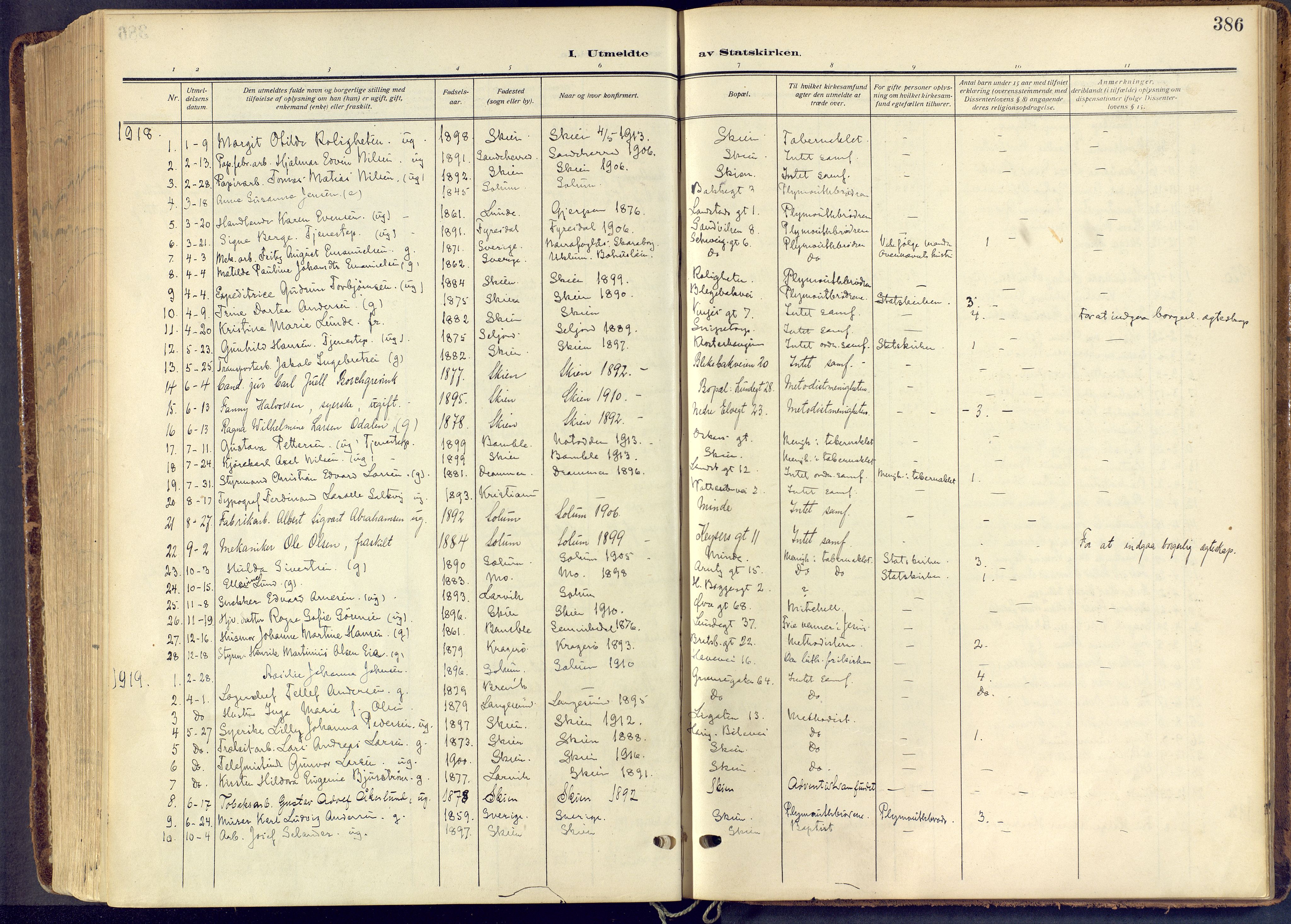 Skien kirkebøker, SAKO/A-302/F/Fa/L0013: Parish register (official) no. 13, 1915-1921, p. 386