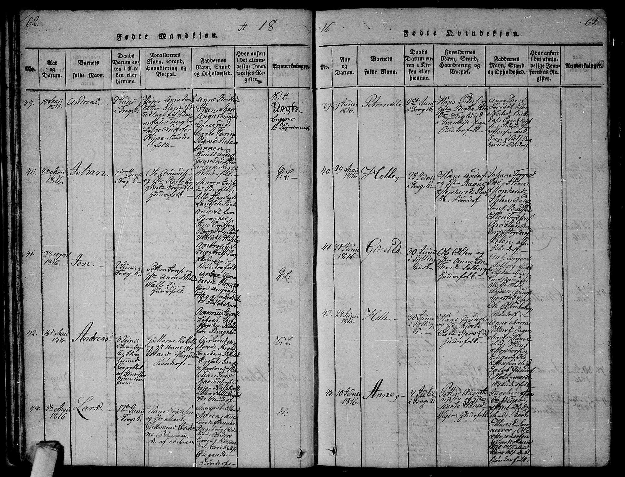 Lier kirkebøker, AV/SAKO-A-230/G/Ga/L0001: Parish register (copy) no. I 1, 1813-1824, p. 62-63