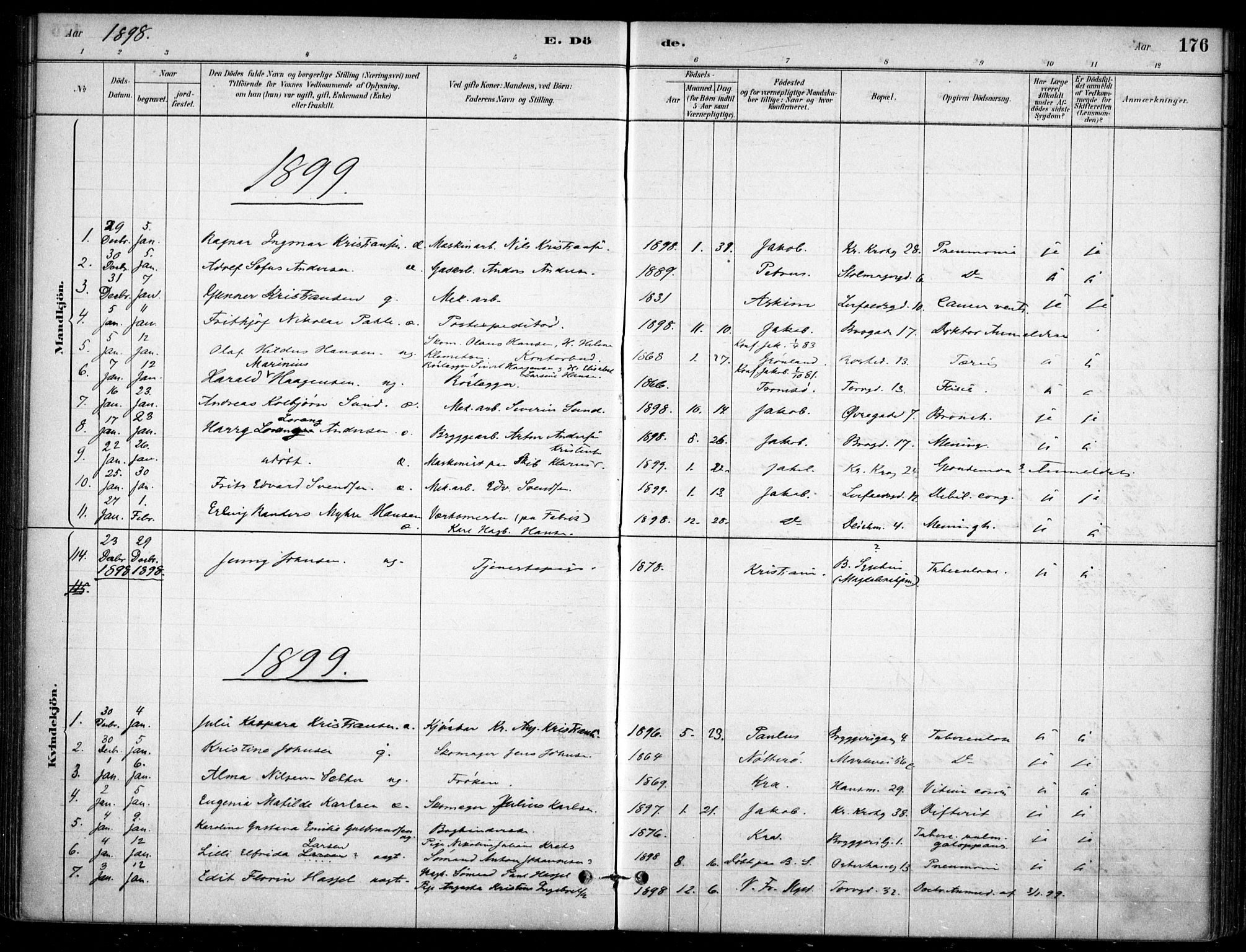 Jakob prestekontor Kirkebøker, SAO/A-10850/F/Fa/L0007: Parish register (official) no. 7, 1880-1905, p. 176