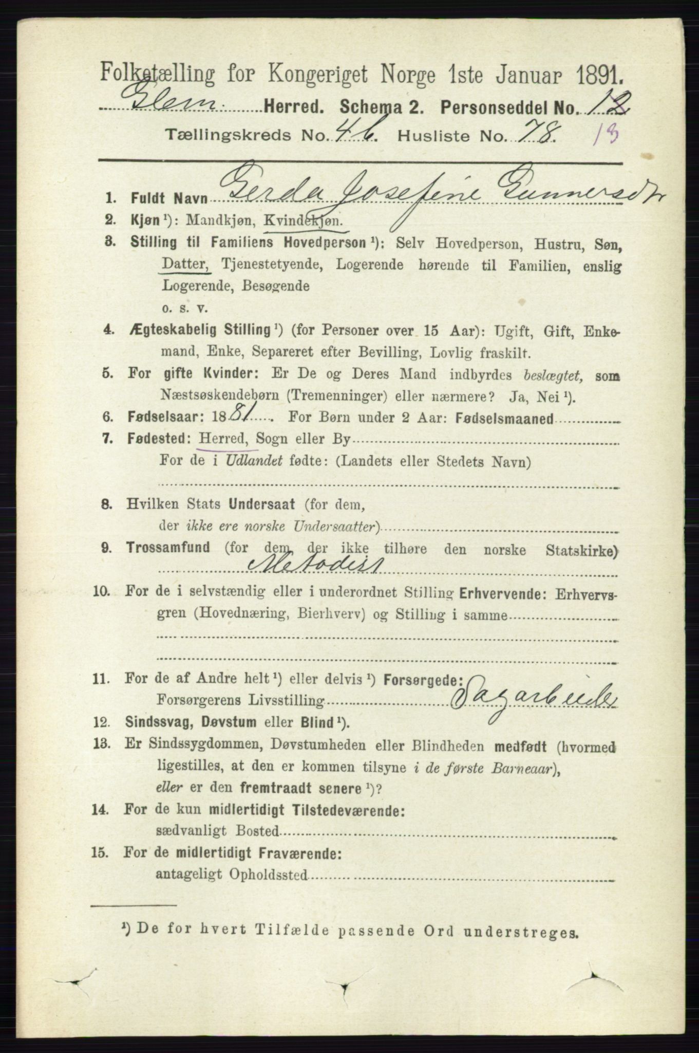 RA, 1891 census for 0132 Glemmen, 1891, p. 5688