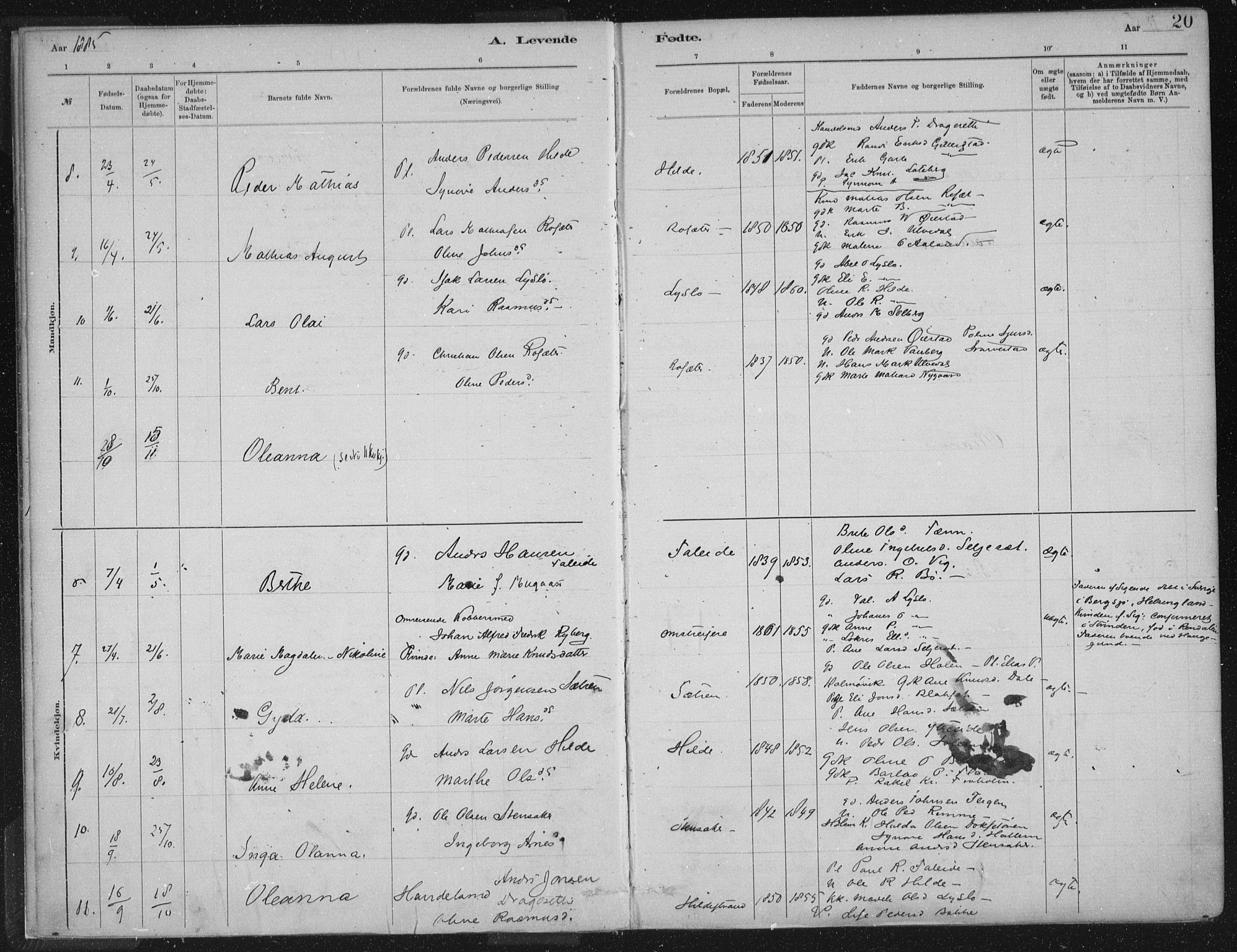 Innvik sokneprestembete, AV/SAB-A-80501: Parish register (official) no. B  1, 1879-1902, p. 20