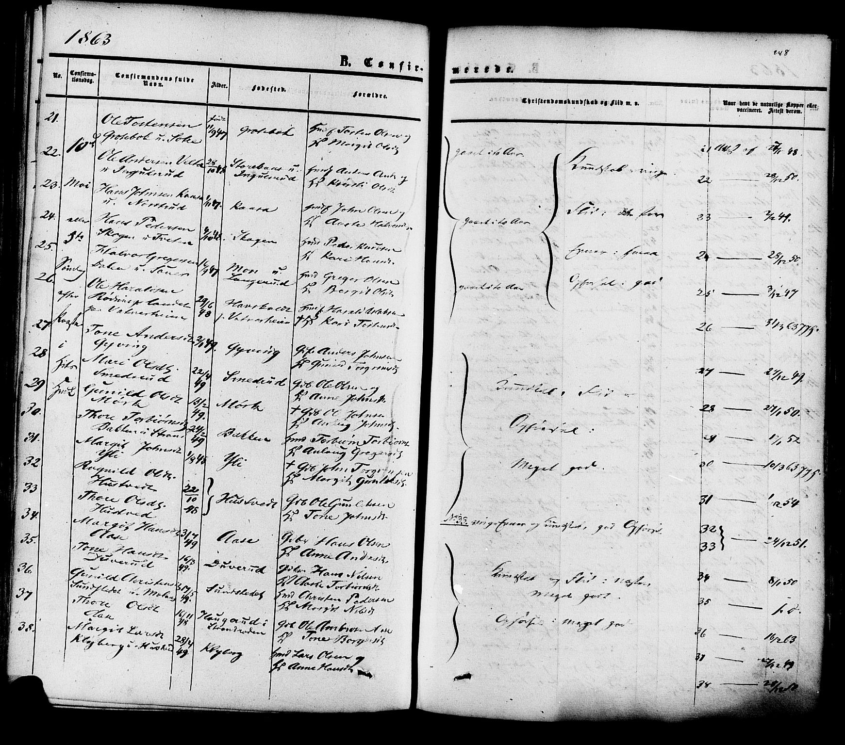 Heddal kirkebøker, AV/SAKO-A-268/F/Fa/L0007: Parish register (official) no. I 7, 1855-1877, p. 248