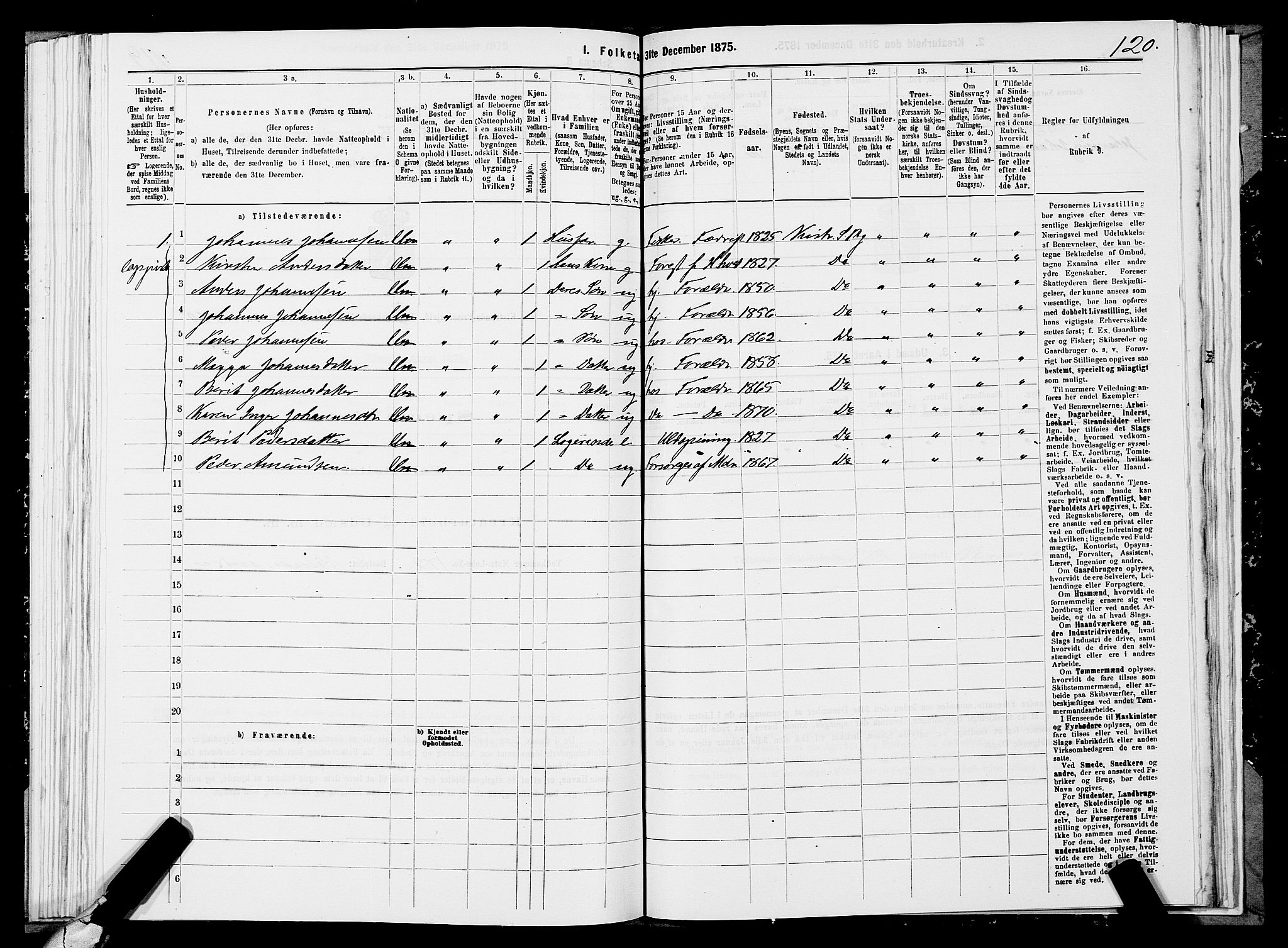 SATØ, 1875 census for 2020P Kistrand, 1875, p. 2120