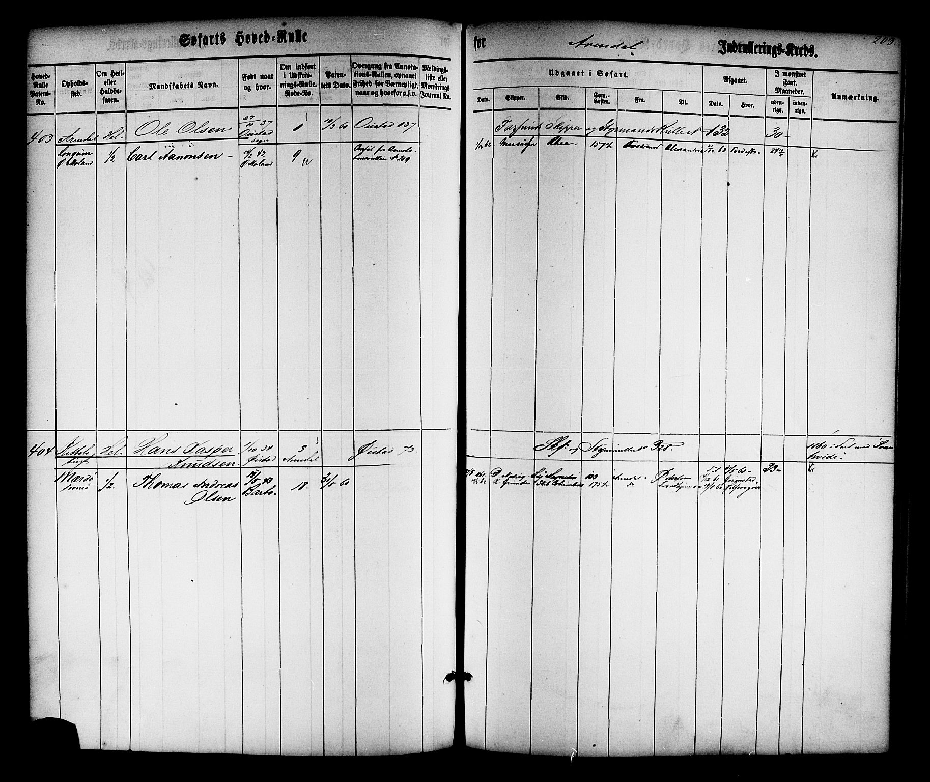 Arendal mønstringskrets, AV/SAK-2031-0012/F/Fb/L0008: Hovedrulle nr 1-766, S-6, 1860-1865, p. 206