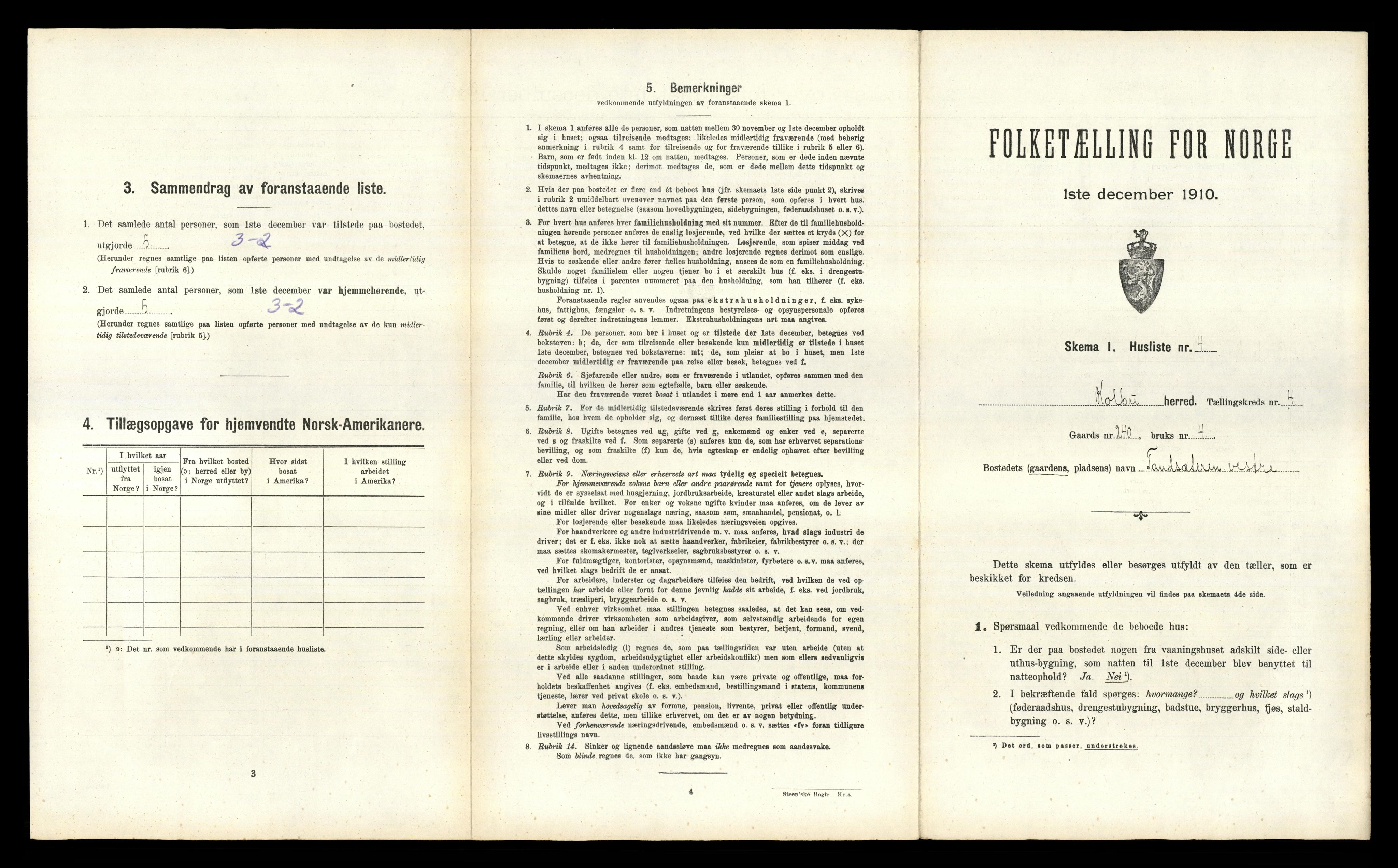 RA, 1910 census for Kolbu, 1910, p. 622