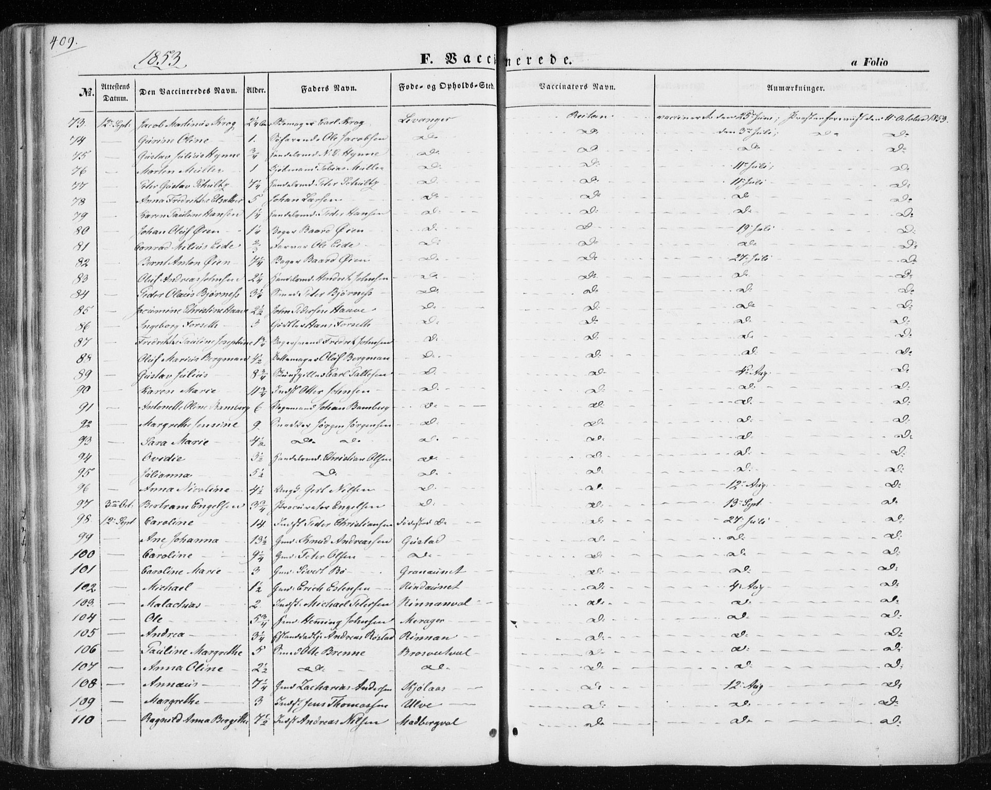 Ministerialprotokoller, klokkerbøker og fødselsregistre - Nord-Trøndelag, AV/SAT-A-1458/717/L0154: Parish register (official) no. 717A07 /1, 1850-1862, p. 409