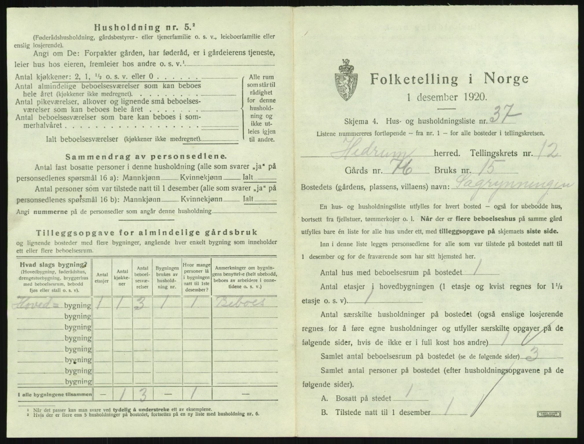SAKO, 1920 census for Hedrum, 1920, p. 1151