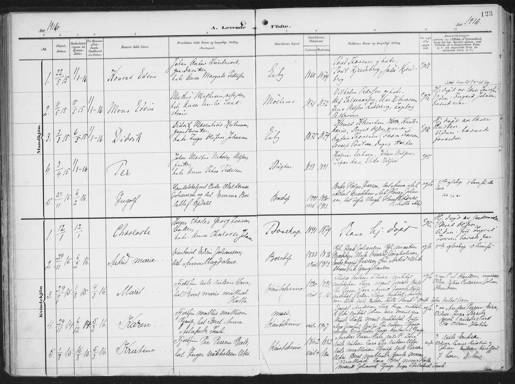 Alta sokneprestkontor, SATØ/S-1338/H/Ha/L0005.kirke: Parish register (official) no. 5, 1904-1918, p. 123