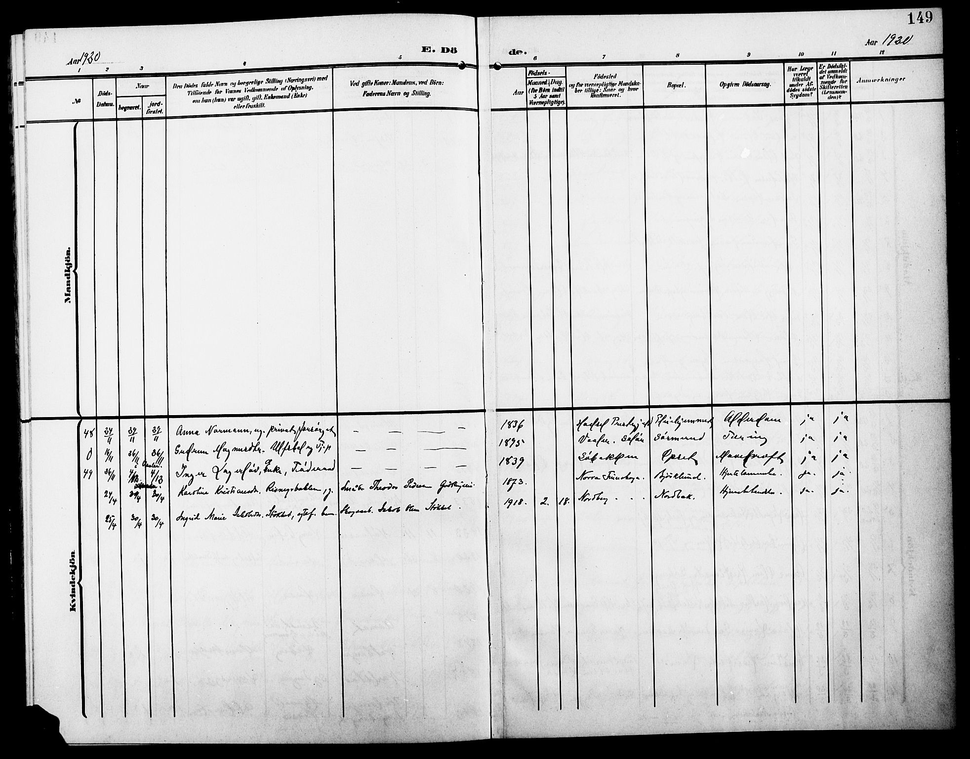 Elverum prestekontor, AV/SAH-PREST-044/H/Ha/Hab/L0009: Parish register (copy) no. 9, 1908-1921, p. 149