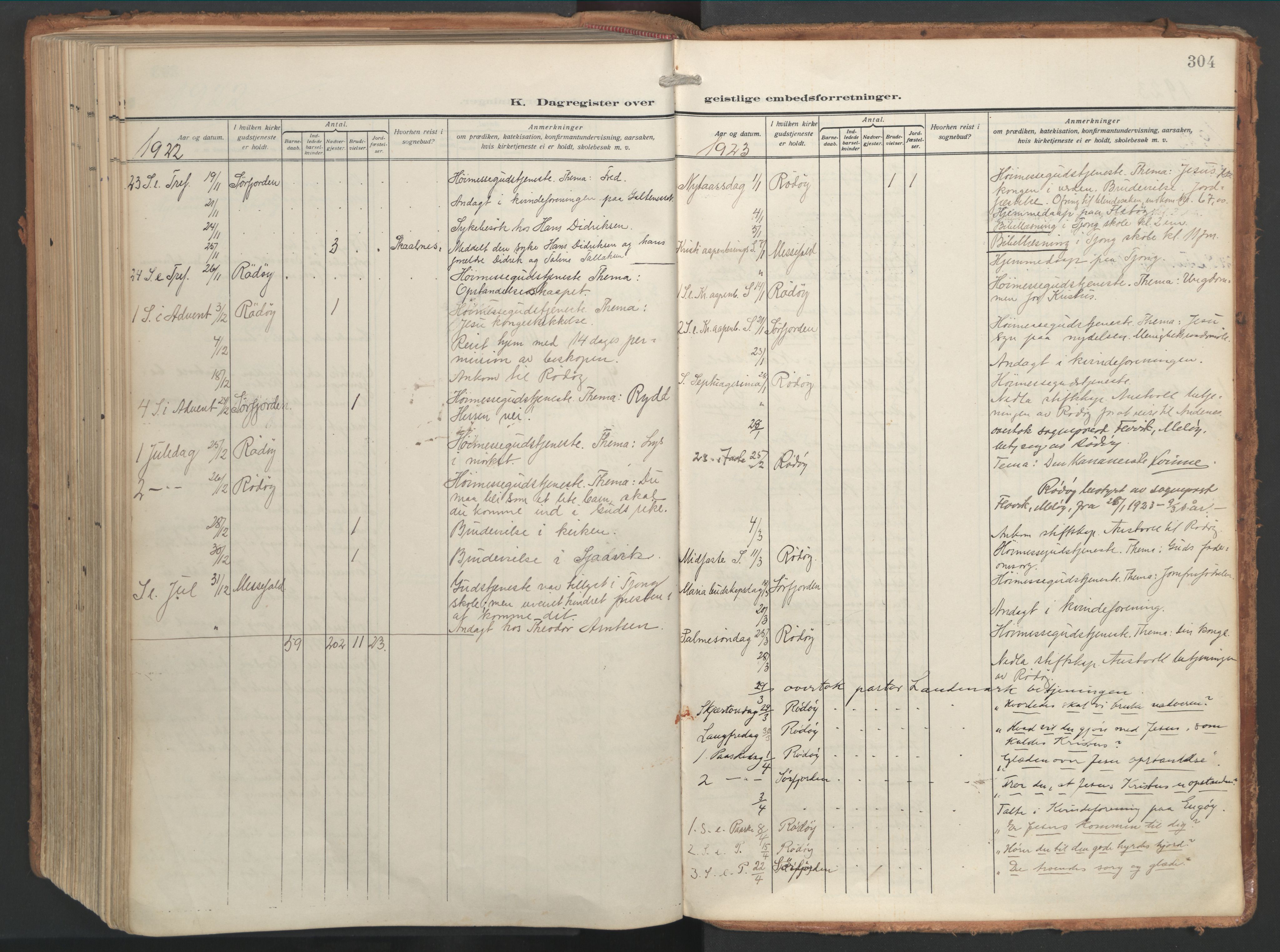 Ministerialprotokoller, klokkerbøker og fødselsregistre - Nordland, SAT/A-1459/841/L0614: Parish register (official) no. 841A17, 1911-1925, p. 304