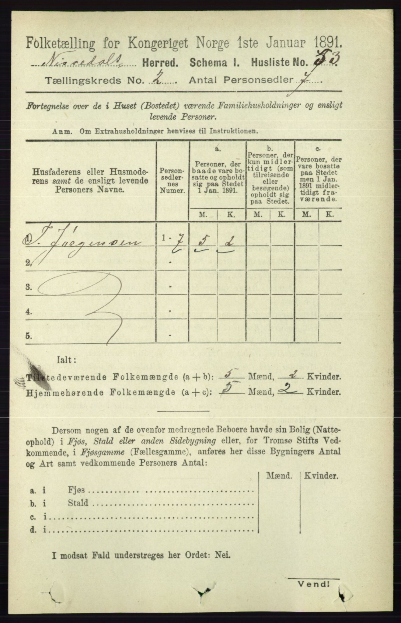 RA, 1891 census for 0830 Nissedal, 1891, p. 335