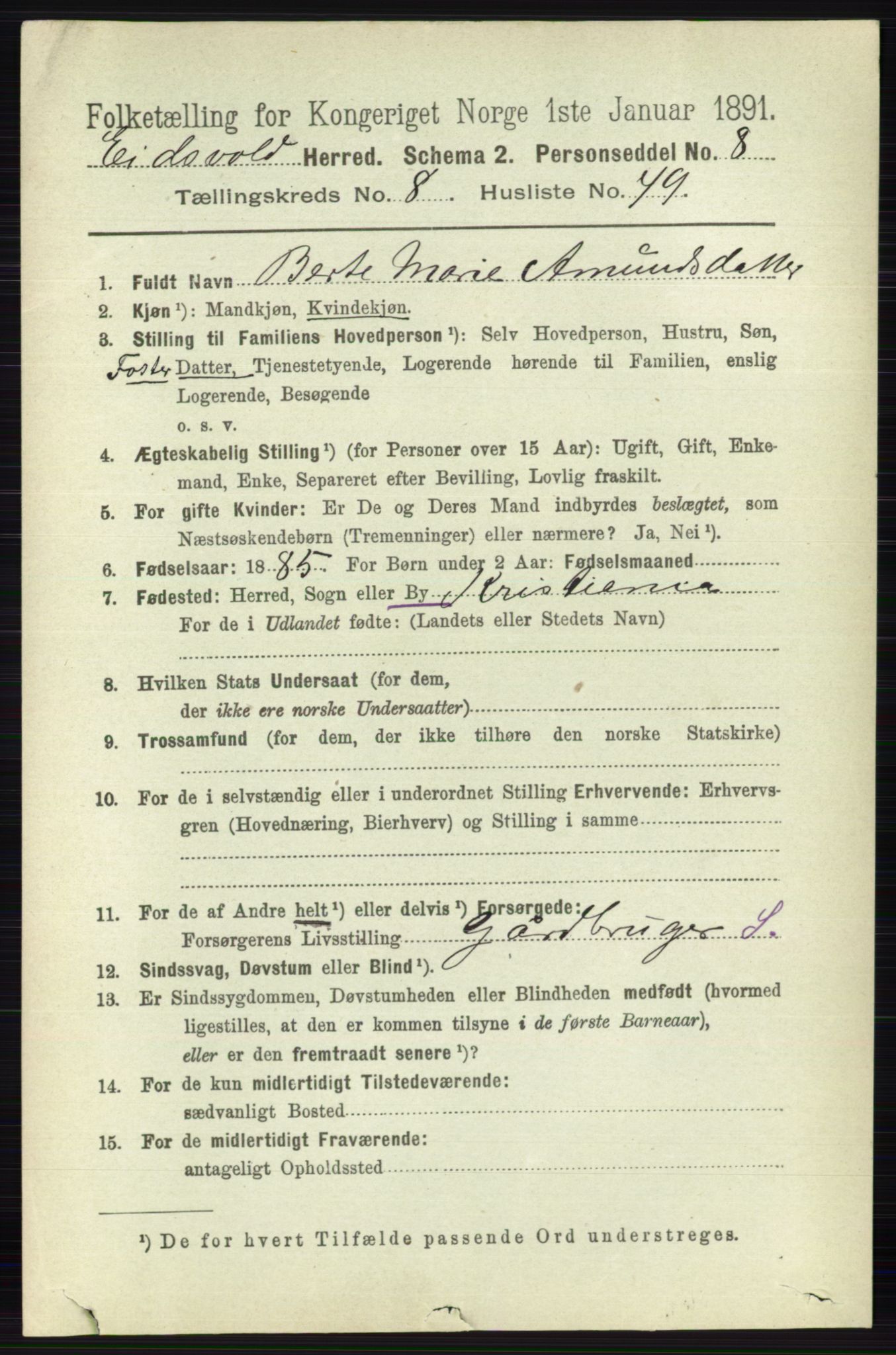 RA, 1891 census for 0237 Eidsvoll, 1891, p. 5585