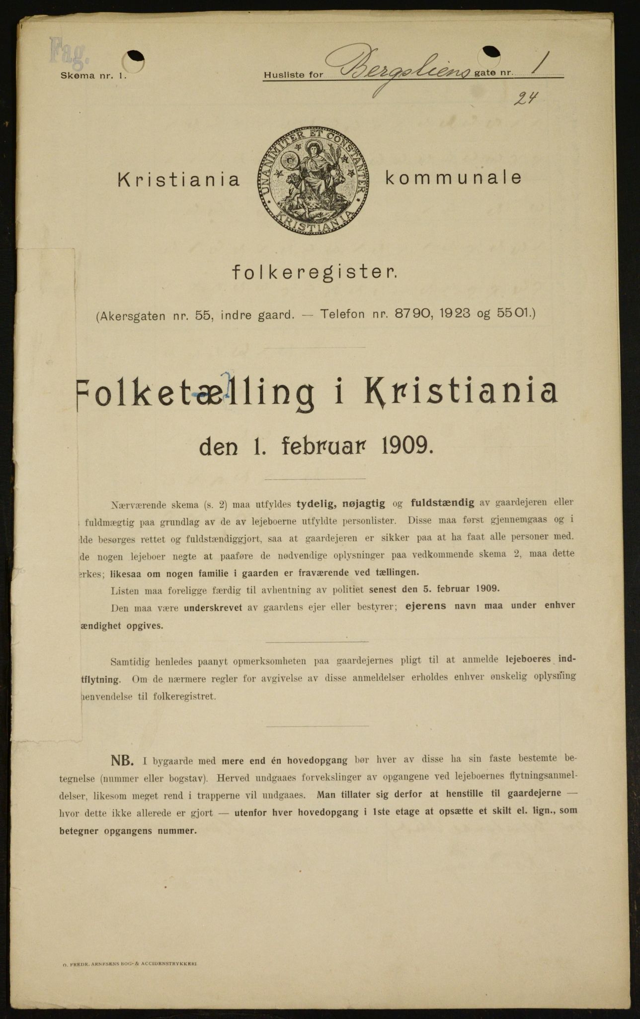 OBA, Municipal Census 1909 for Kristiania, 1909, p. 3718