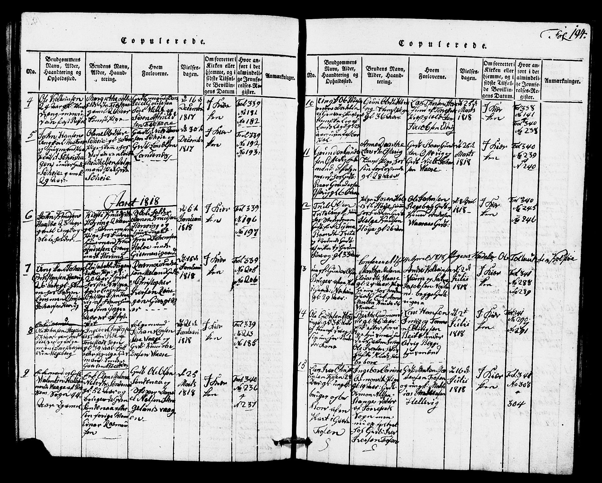 Avaldsnes sokneprestkontor, SAST/A -101851/H/Ha/Hab/L0001: Parish register (copy) no. B 1, 1816-1825, p. 194