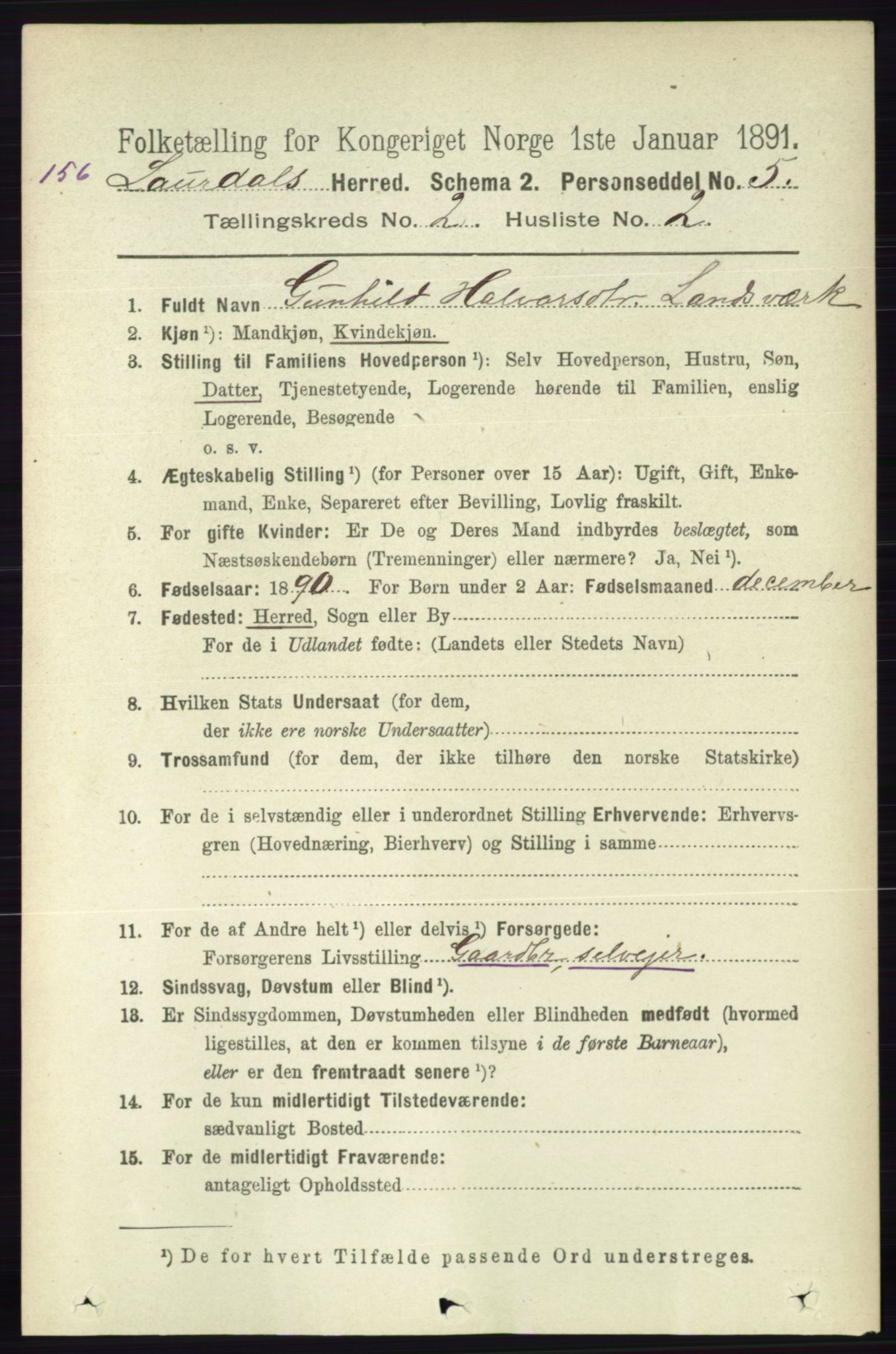 RA, 1891 census for 0833 Lårdal, 1891, p. 613