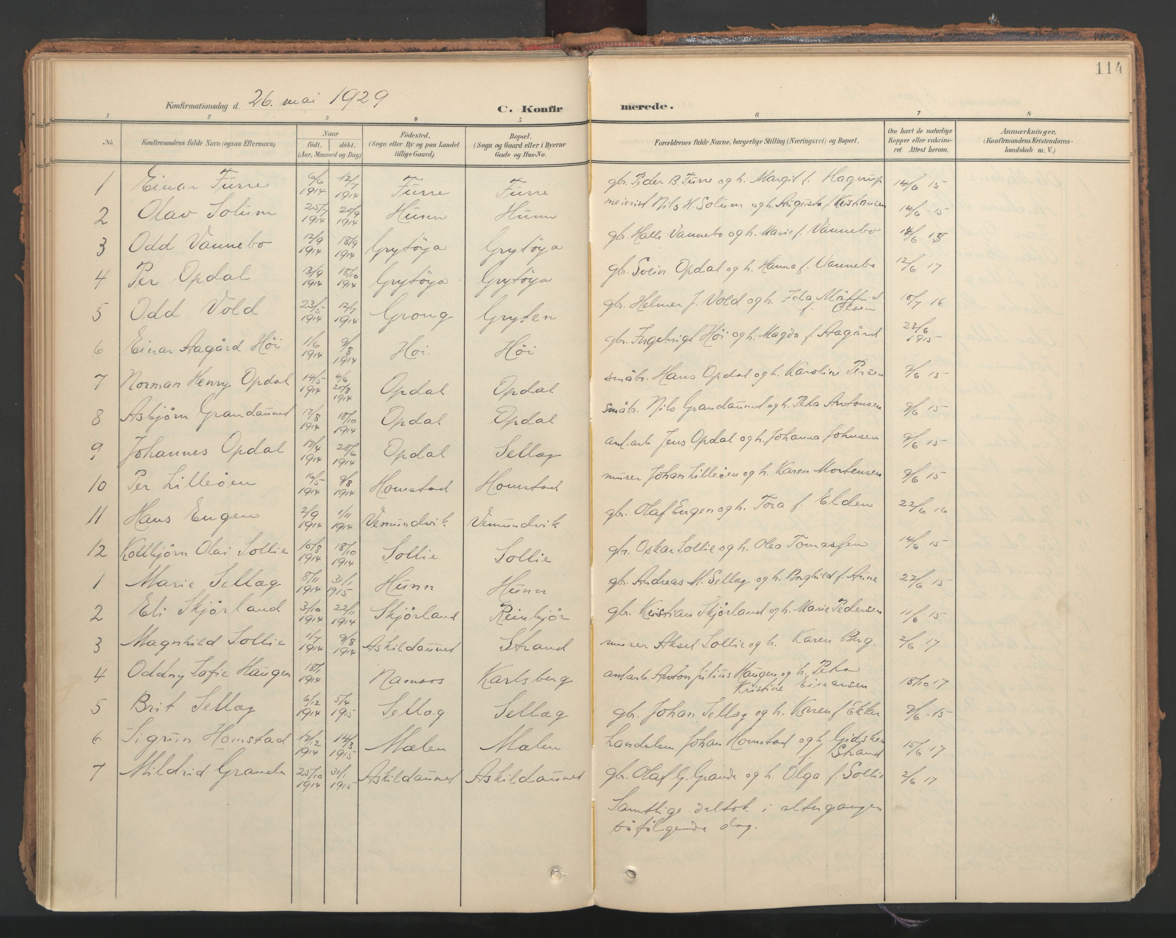 Ministerialprotokoller, klokkerbøker og fødselsregistre - Nord-Trøndelag, SAT/A-1458/766/L0564: Parish register (official) no. 767A02, 1900-1932, p. 114
