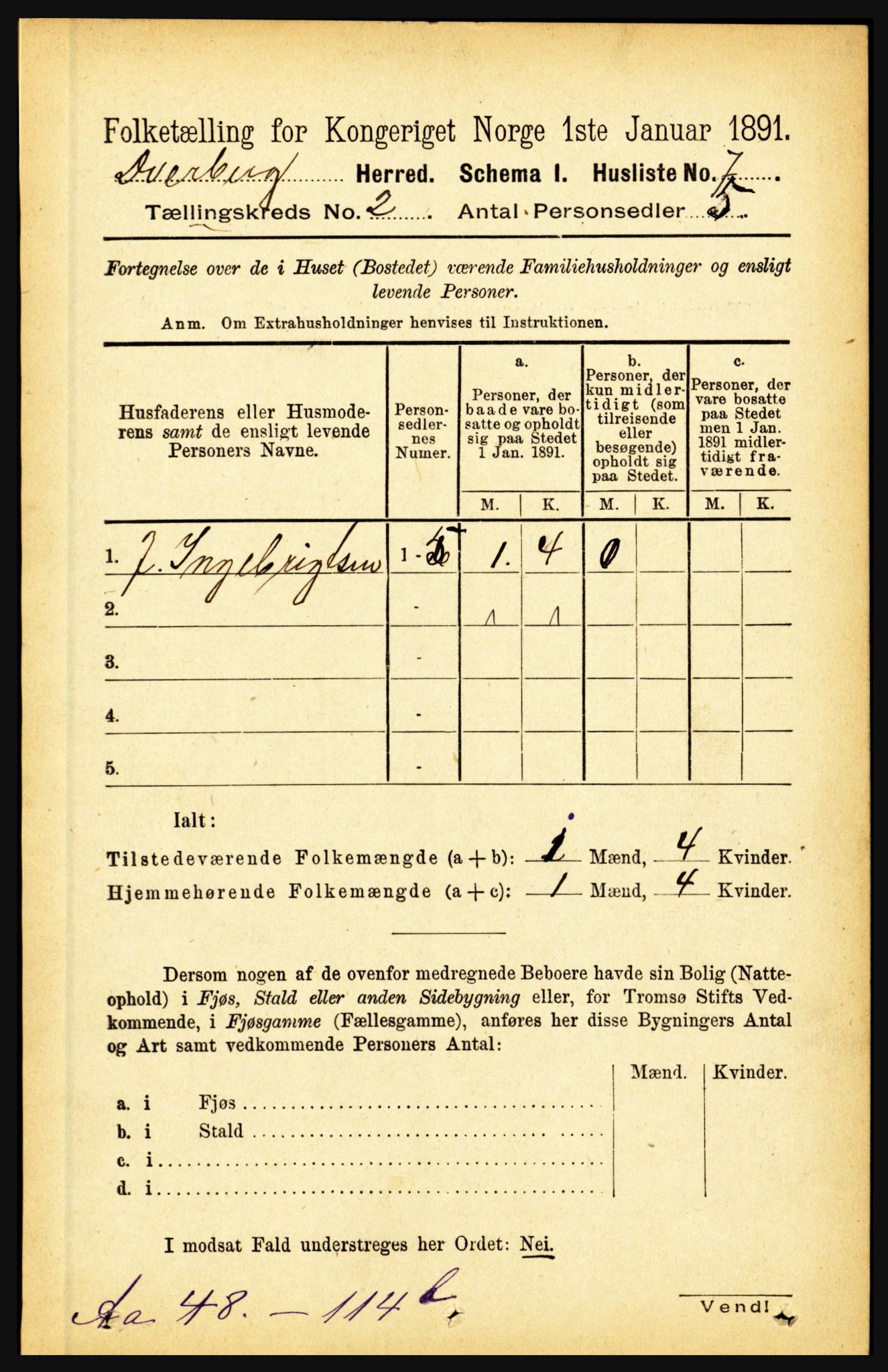 RA, 1891 census for 1872 Dverberg, 1891, p. 584