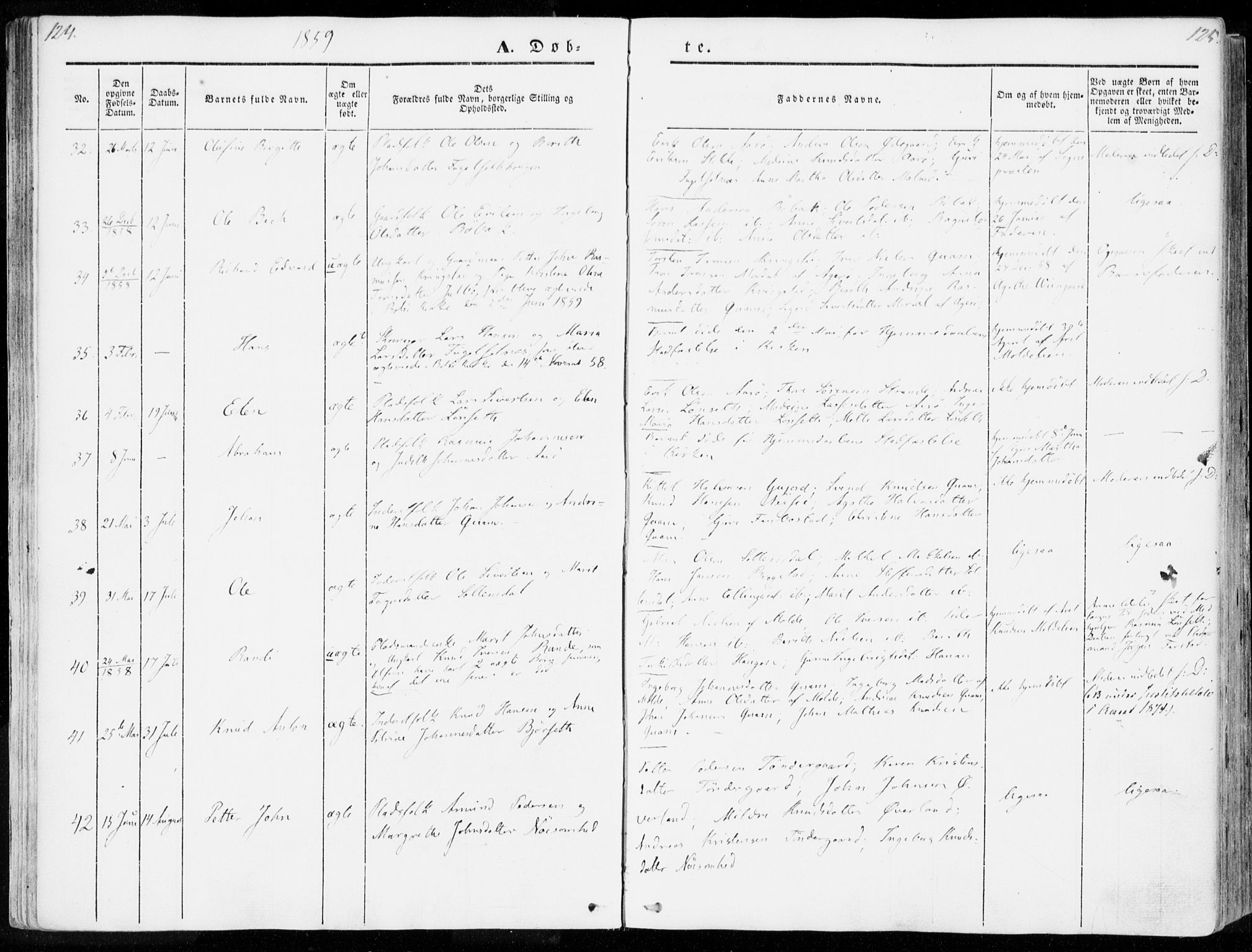 Ministerialprotokoller, klokkerbøker og fødselsregistre - Møre og Romsdal, AV/SAT-A-1454/555/L0653: Parish register (official) no. 555A04, 1843-1869, p. 124-125