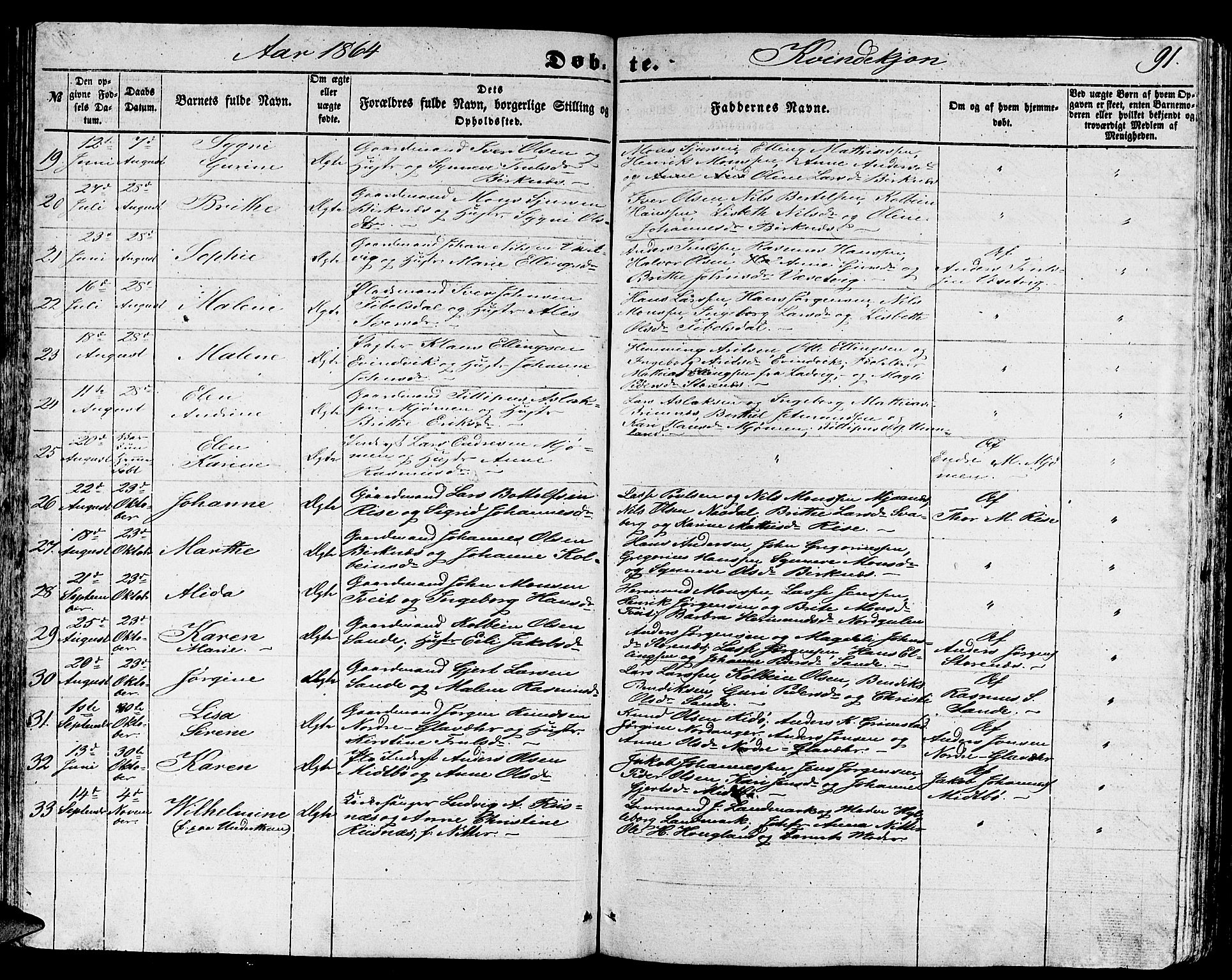 Gulen sokneprestembete, AV/SAB-A-80201/H/Hab/Habb/L0001: Parish register (copy) no. B 1, 1854-1866, p. 91