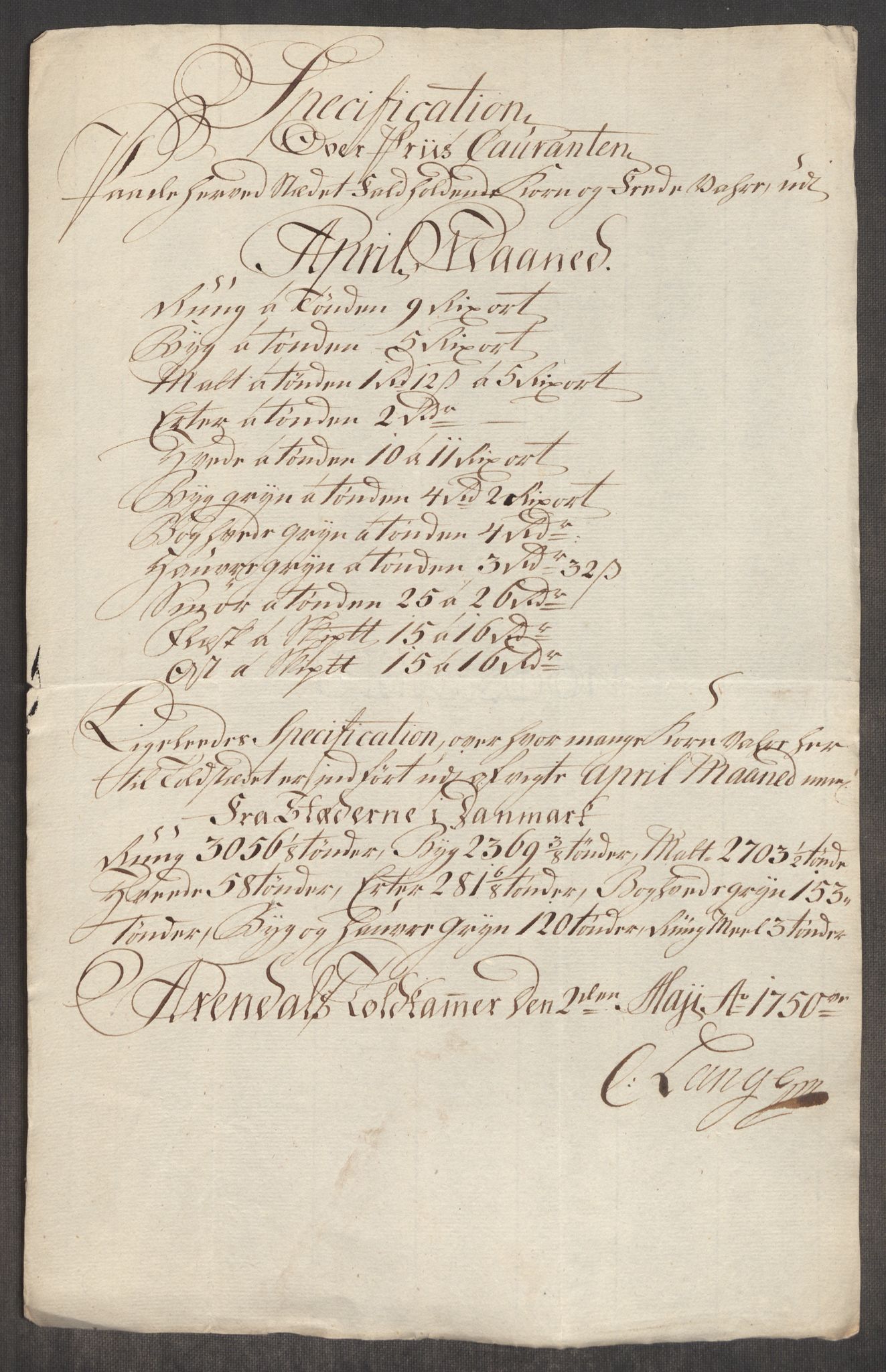 Rentekammeret inntil 1814, Realistisk ordnet avdeling, RA/EA-4070/Oe/L0004: [Ø1]: Priskuranter, 1749-1752, p. 397