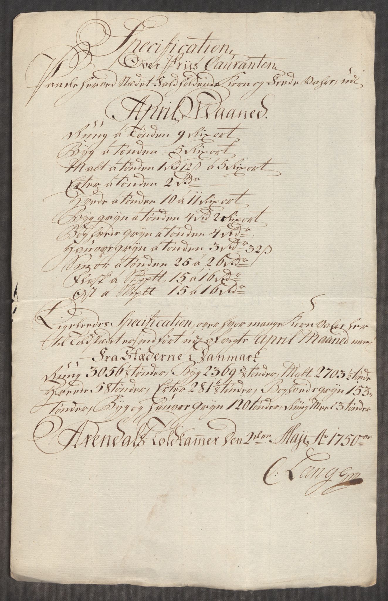 Rentekammeret inntil 1814, Realistisk ordnet avdeling, AV/RA-EA-4070/Oe/L0004: [Ø1]: Priskuranter, 1749-1752, p. 397