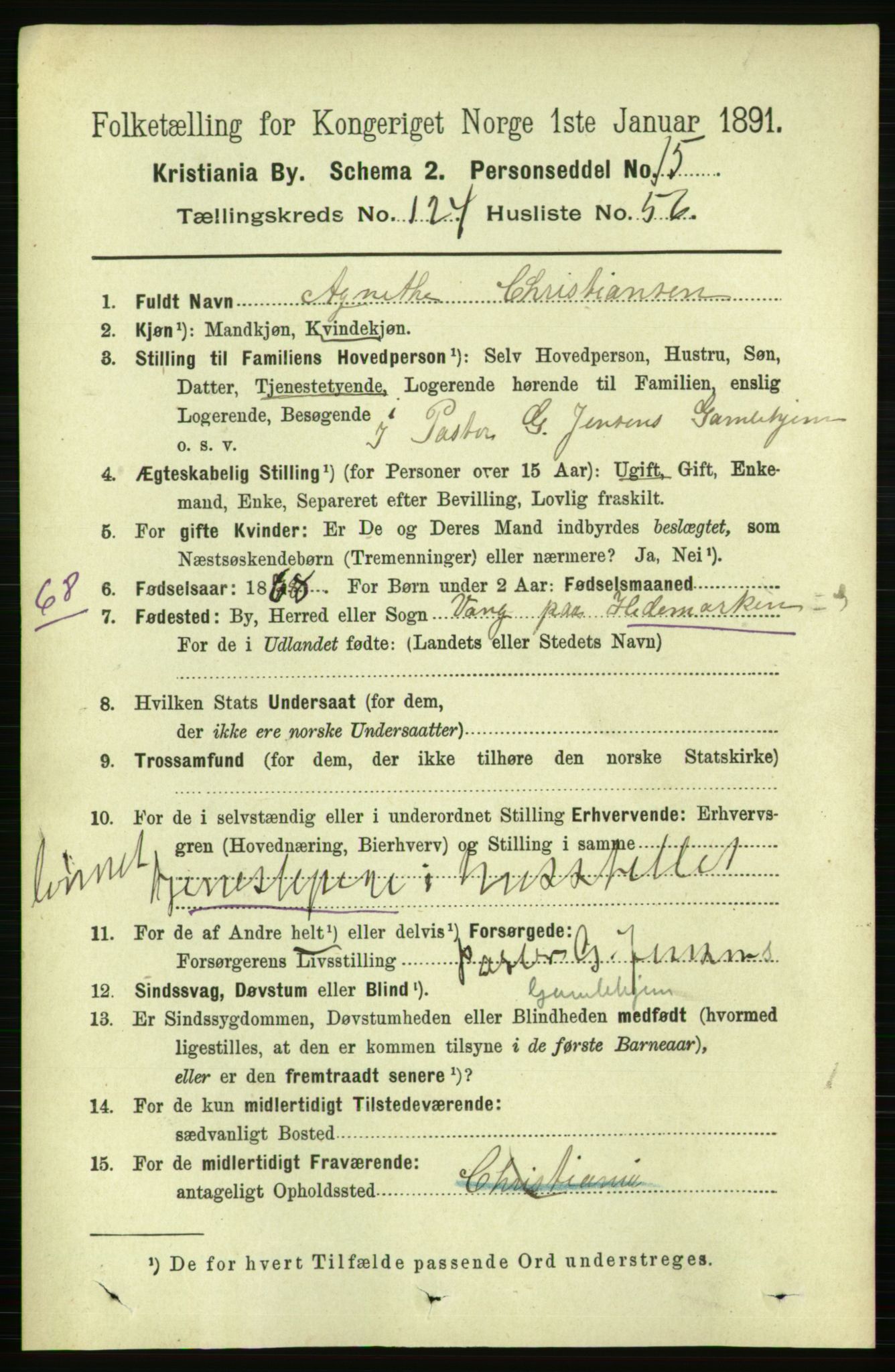 RA, 1891 census for 0301 Kristiania, 1891, p. 66257