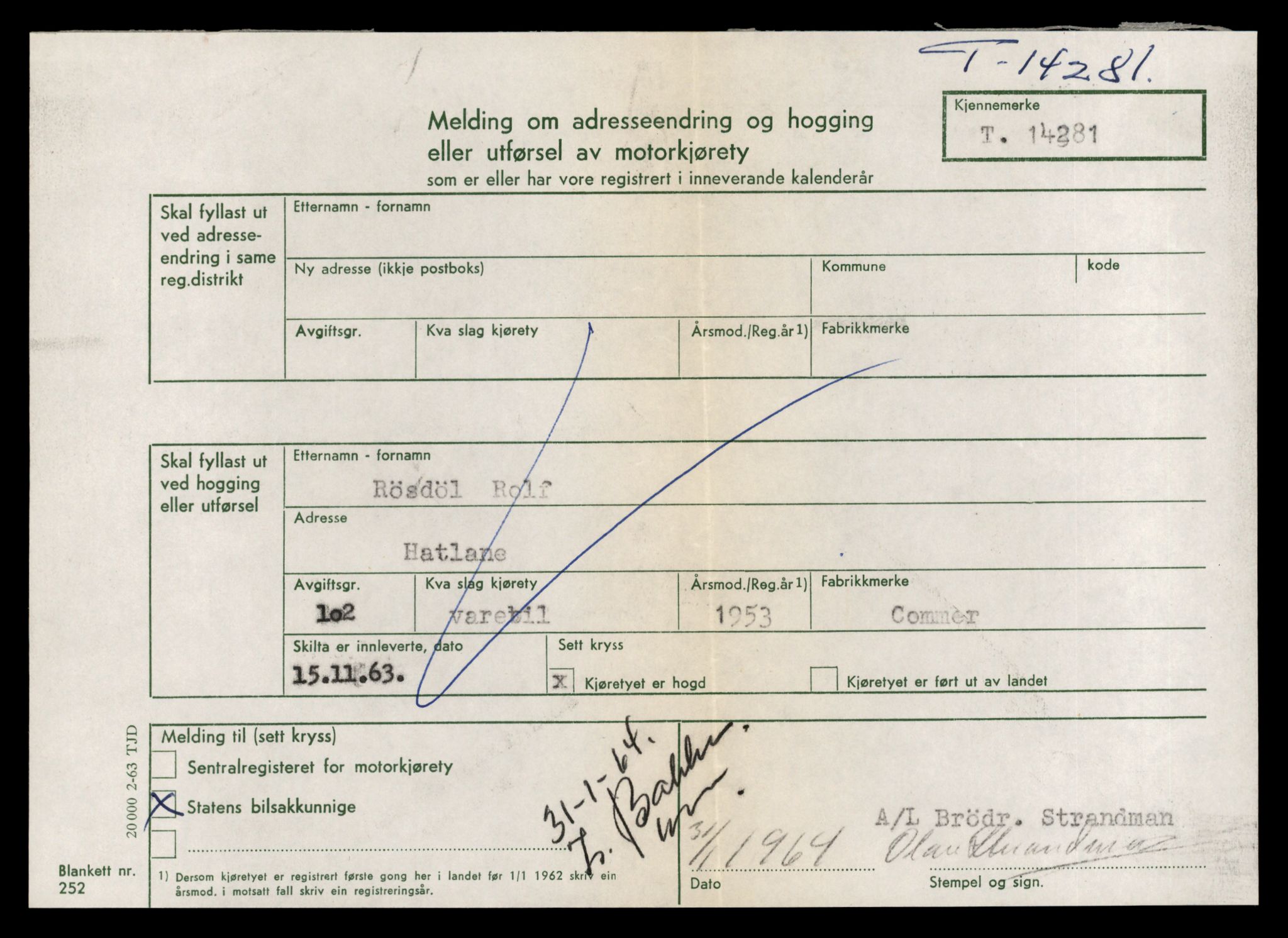 Møre og Romsdal vegkontor - Ålesund trafikkstasjon, AV/SAT-A-4099/F/Fe/L0044: Registreringskort for kjøretøy T 14205 - T 14319, 1927-1998, p. 2257